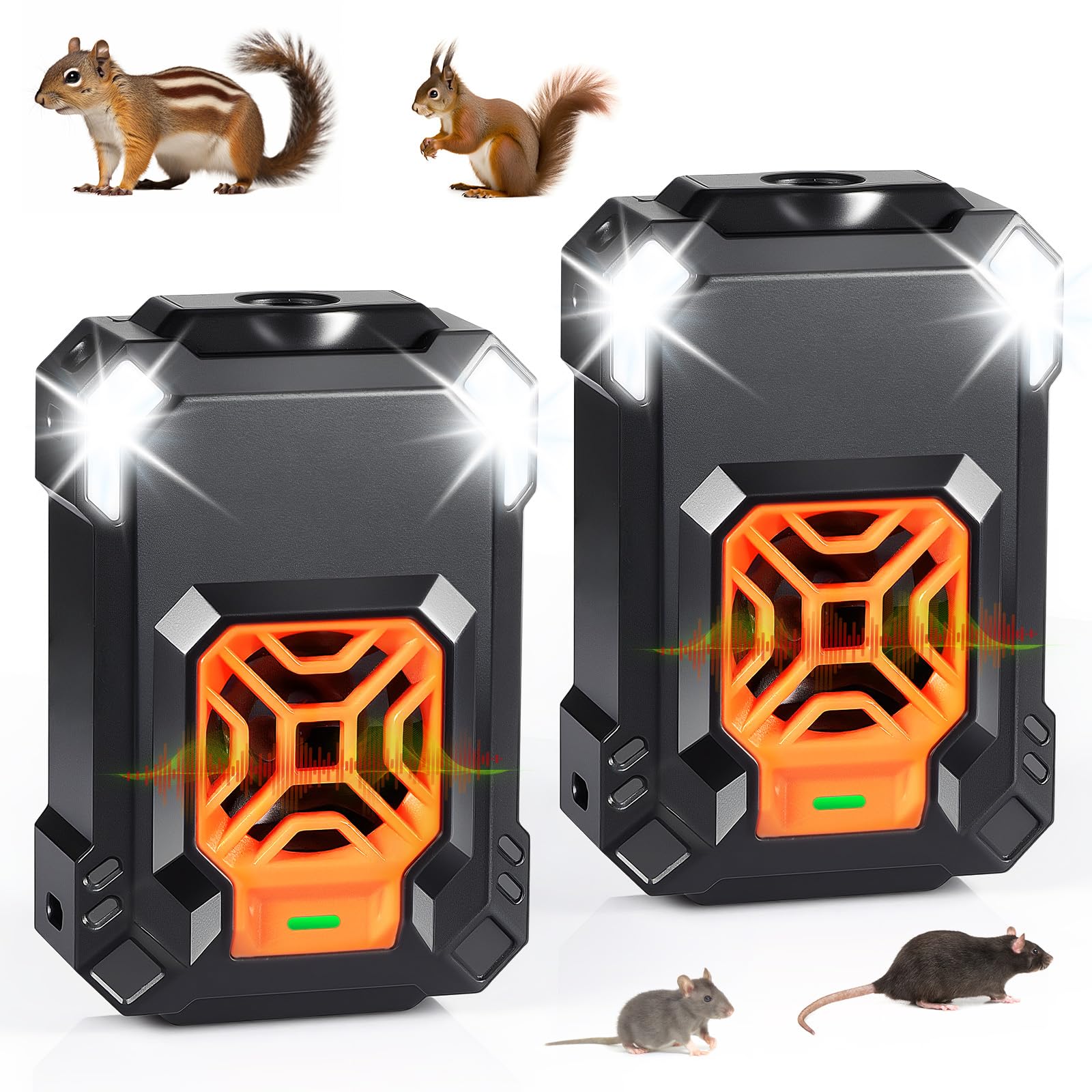 2 Pcs Under Hood Rodent Repeller with 4 Strobe Light & 2 Power Supply Methods, Professional Ultrasonic Mouse Repellent Rat Squirrel Deterrent for Cars Trucks RV Engine Bay Warehouse Attic-image-5