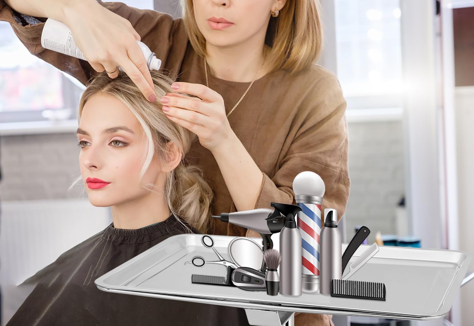 Salon-Tablett, extra großes Tattoo-Tablett, Premium-Edelstahl-Tablett, Wagen für Klinik, Spa, Zahnärzte, rollende Friseure, Mayo-Ständer mit Bremsrädern