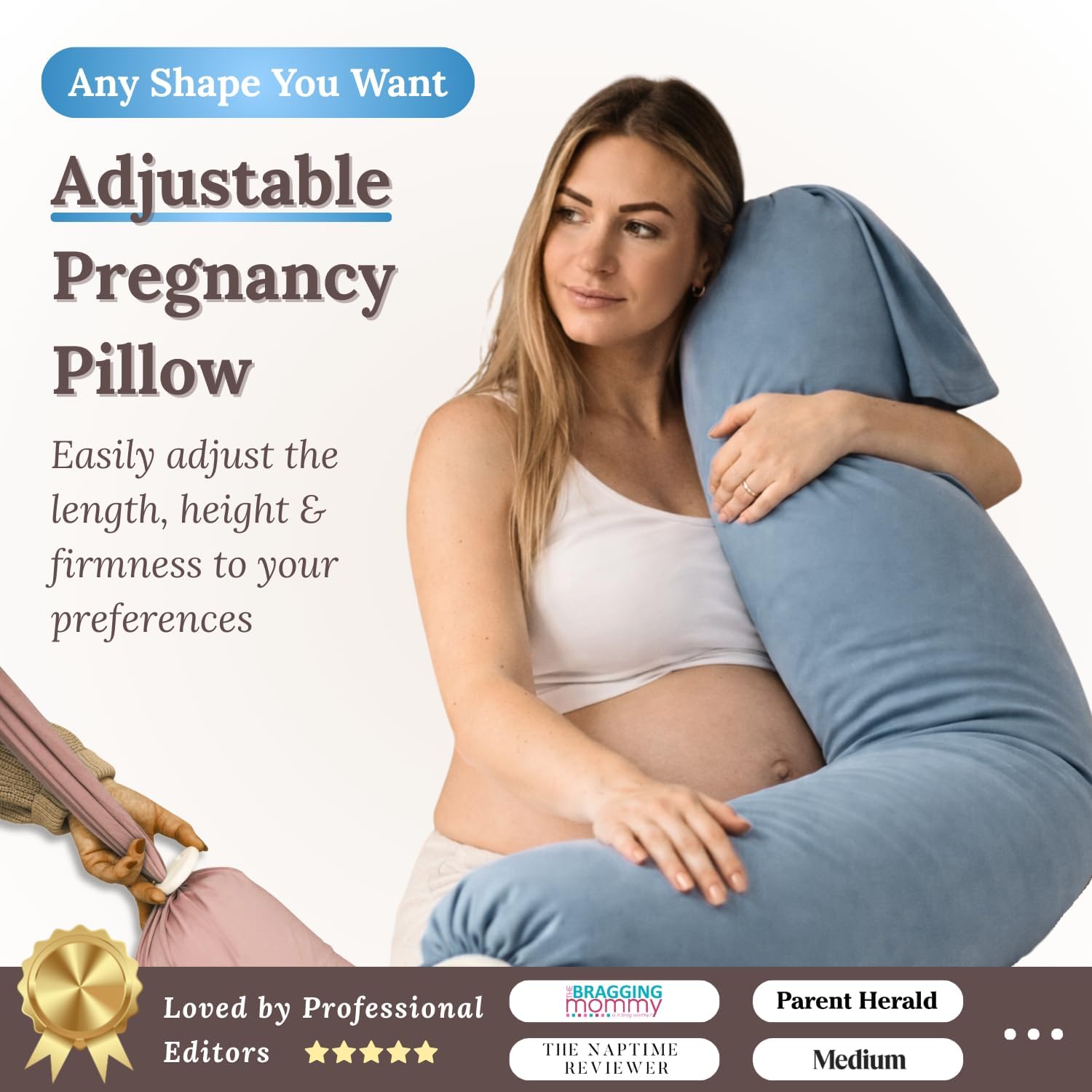 Pregnancy Pillow 5-in-1 |Adjustable Shape, Cooling Fabric| Beanbag Style Microbead, O-Shape for Nursing, 5-Point Full Body Support for Side Sleepers, Gift for Women, with Travel Bag - Blue