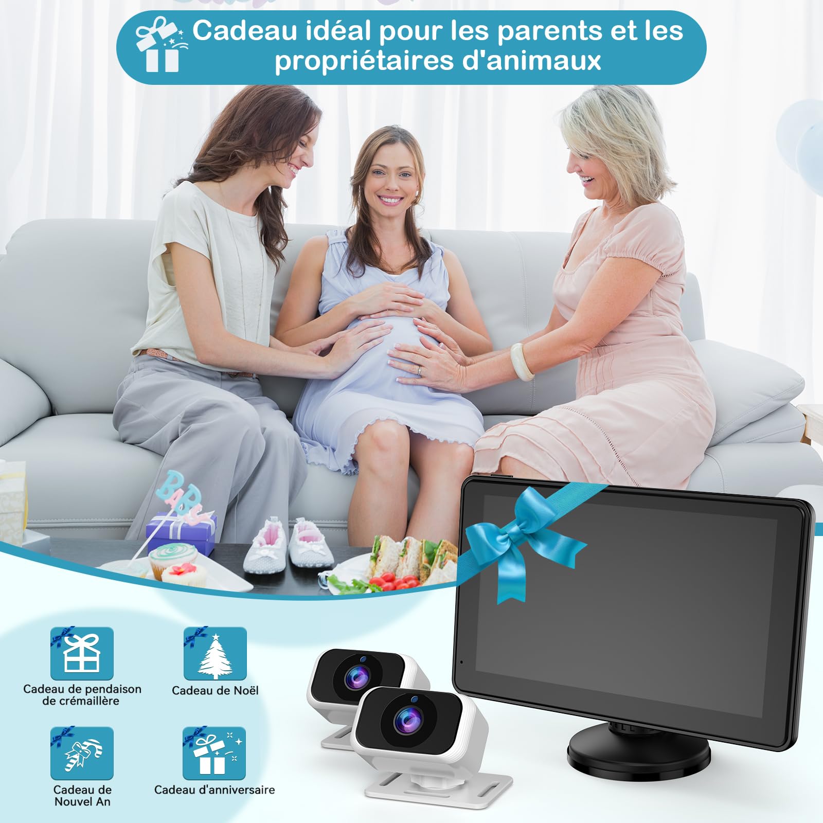 Caméra Voiture Bébé pour 2 Enfants : Écran IPS 7 Pouces avec Deux Caméras pour Siège Auto, Écran Partagé, Vision Nocturne, HD 1080P - Caméra Arrière Facile à Installer Tomoia