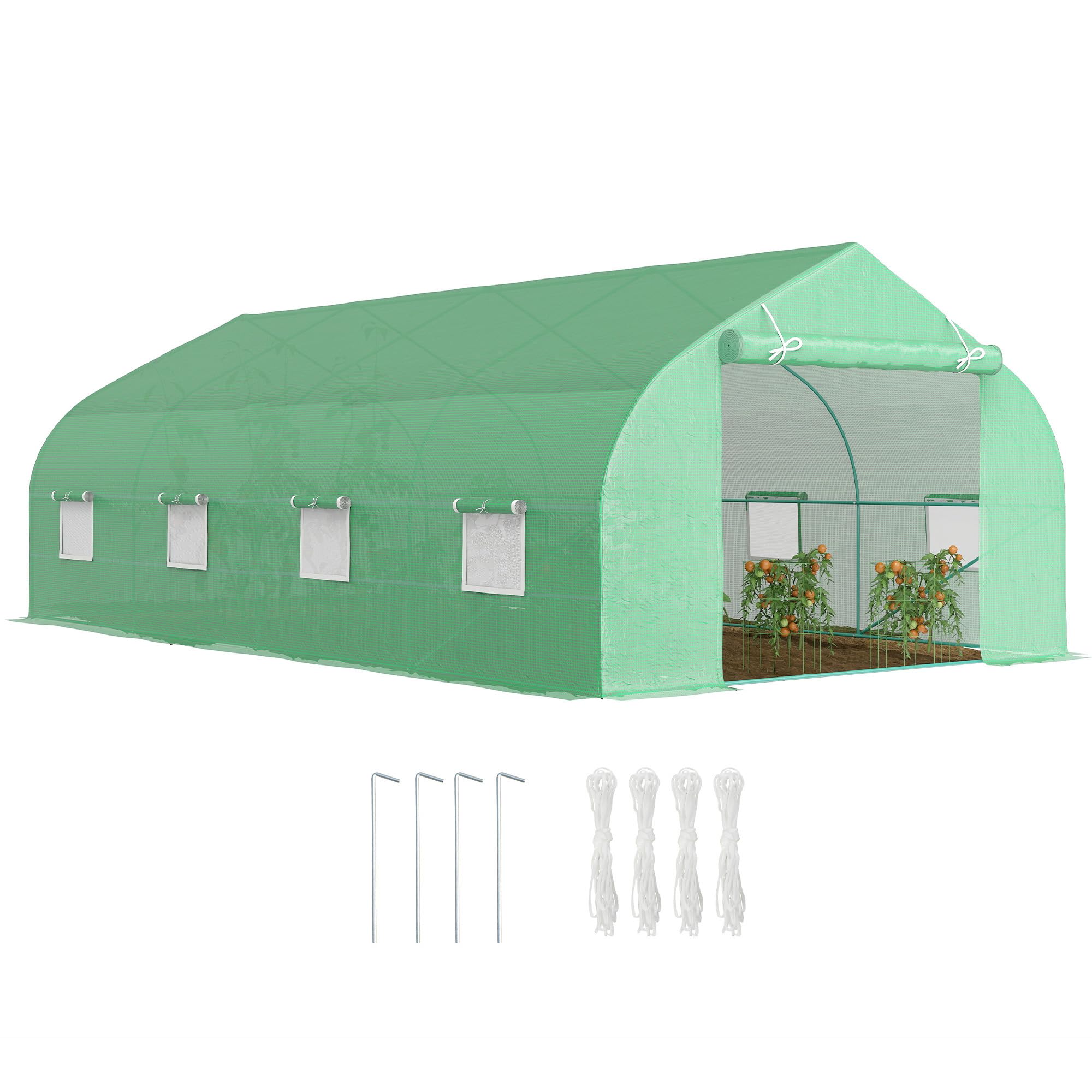 Outsunny Serra a Tunnel 6x3x2m con 8 Finestre e Porta Avvolgibile, Serra per Orto con 4 Picchetti e 4 Funi Incluse, in Acciaio e PP, Verde