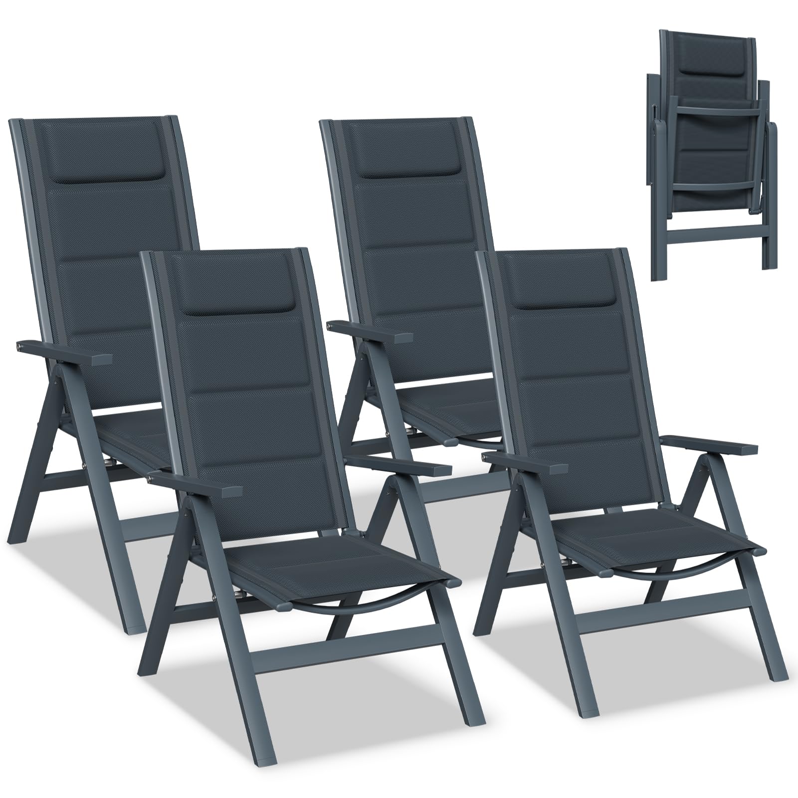 Devoko Gartenstühle Klappbar Aluminium Metall, Gartenstuhl Hochlehner, 7-Fach verstellbar, Polster Balkonstühle 2er Set, Mit Schaumstoff Sitzkissen und Rückenlehne, Maximale Belastbarkeit 160 kg.