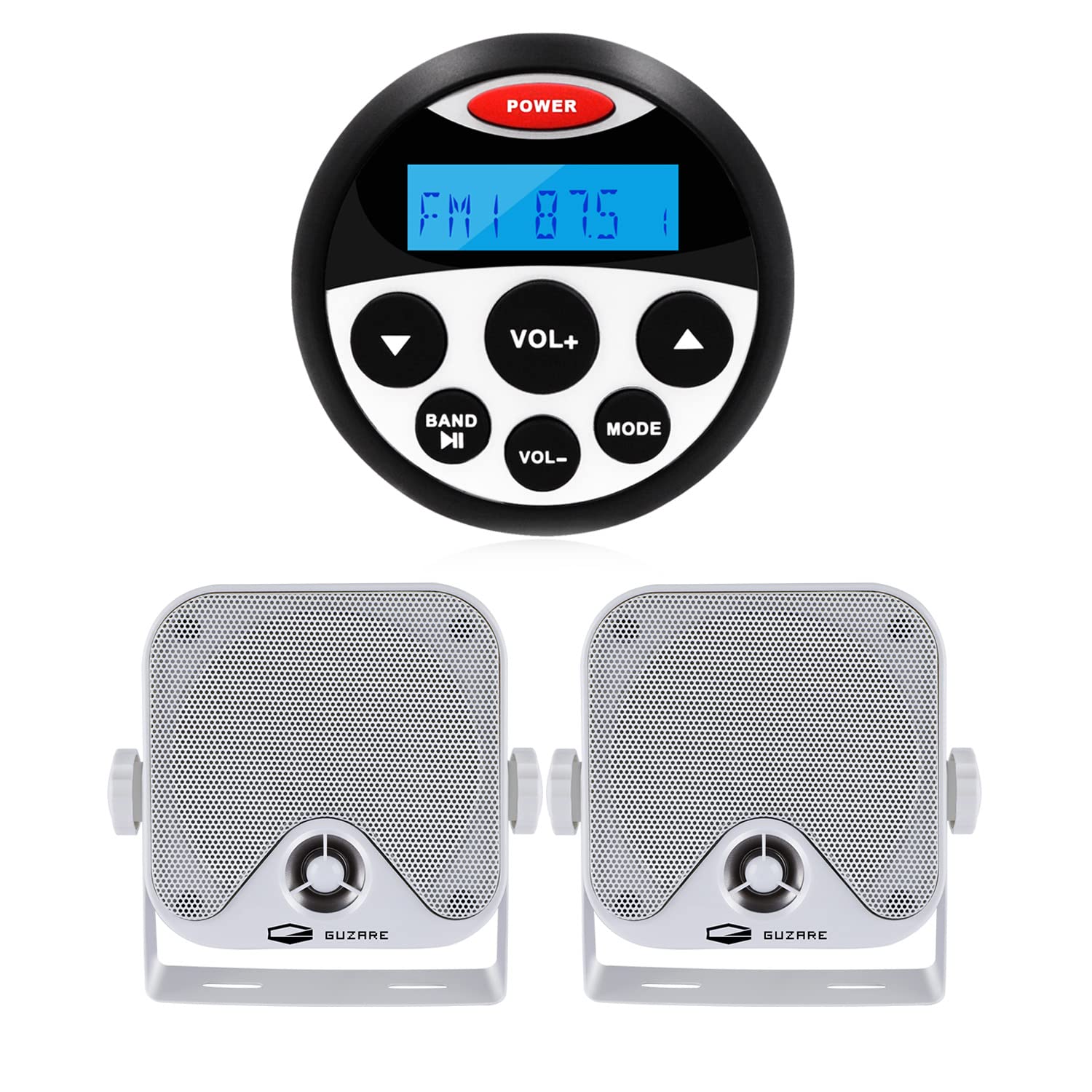 GUZARE Marine Stereo Speaker Package, Bluetooth, MP3/USB AM/FM