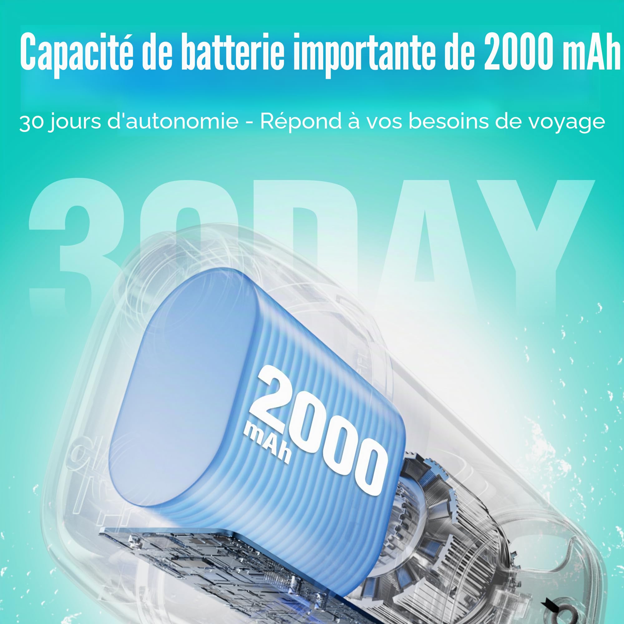 Runstar Hydropulseur Jet Dentaire Électrique Mini Portable, 160ml réservoir, 4modes (DIY/Normal/Impulsion/Doux) - Élimine 99% de la plaque dentaire, Soins Hygiène Dentaire pour Voyage et Maison