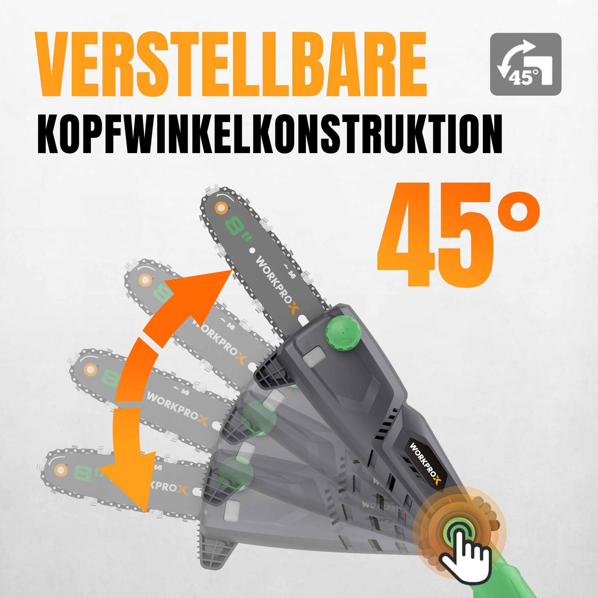 WORKPROX Hochentaster 20V, Akku-Astkettensäge, Leistungsstarke Teleskop Astsäge, PD Schnellladung, Automatische Kettenschmierun, für Baumschneiden