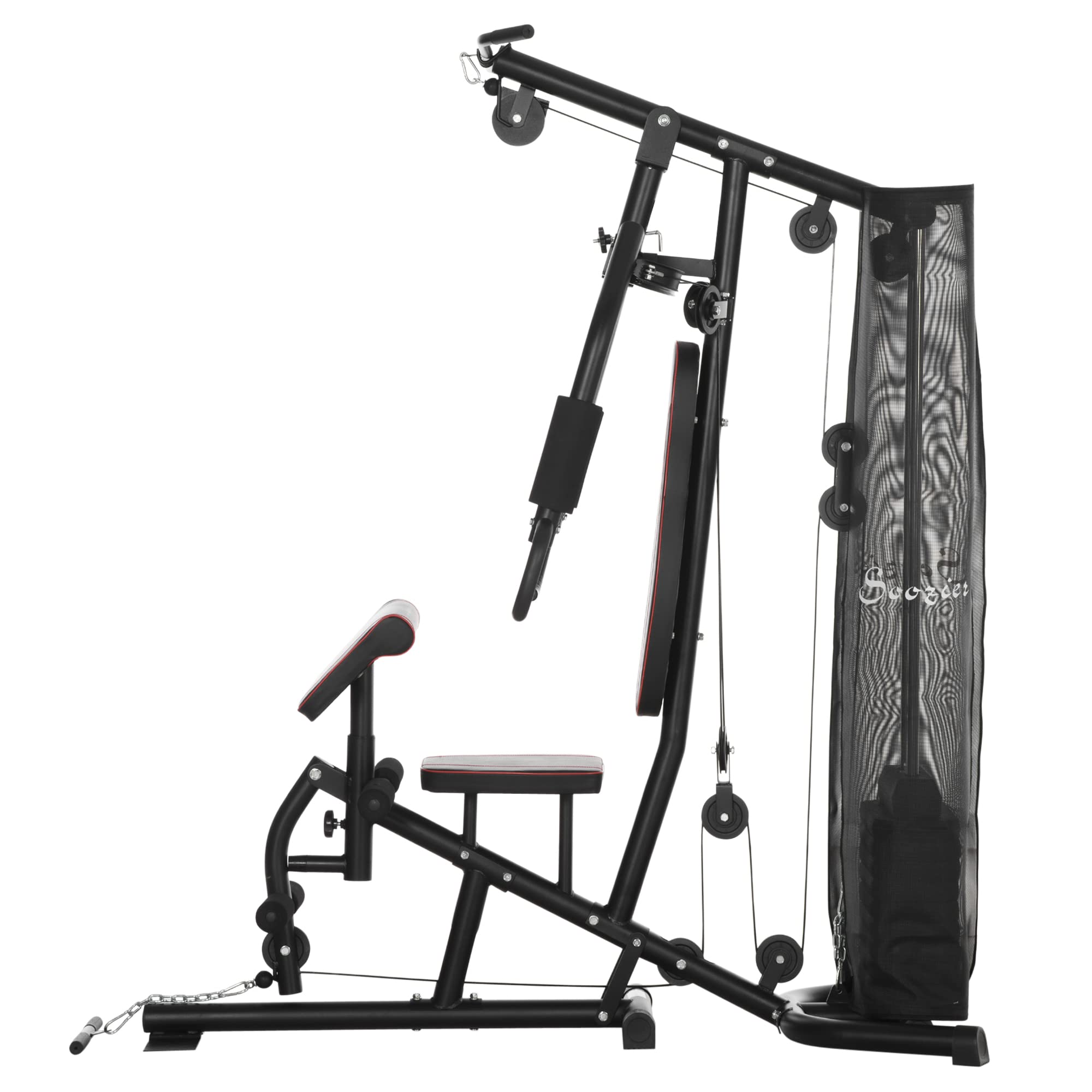 HOMCOM Multiestación Musculación Máquina de Musculación con Placas de Peso de 45 kg Polea y Prensa de Piernas y Pecho Carga 150 kg para Gimnasio Entrenamiento en Hagar Negro
