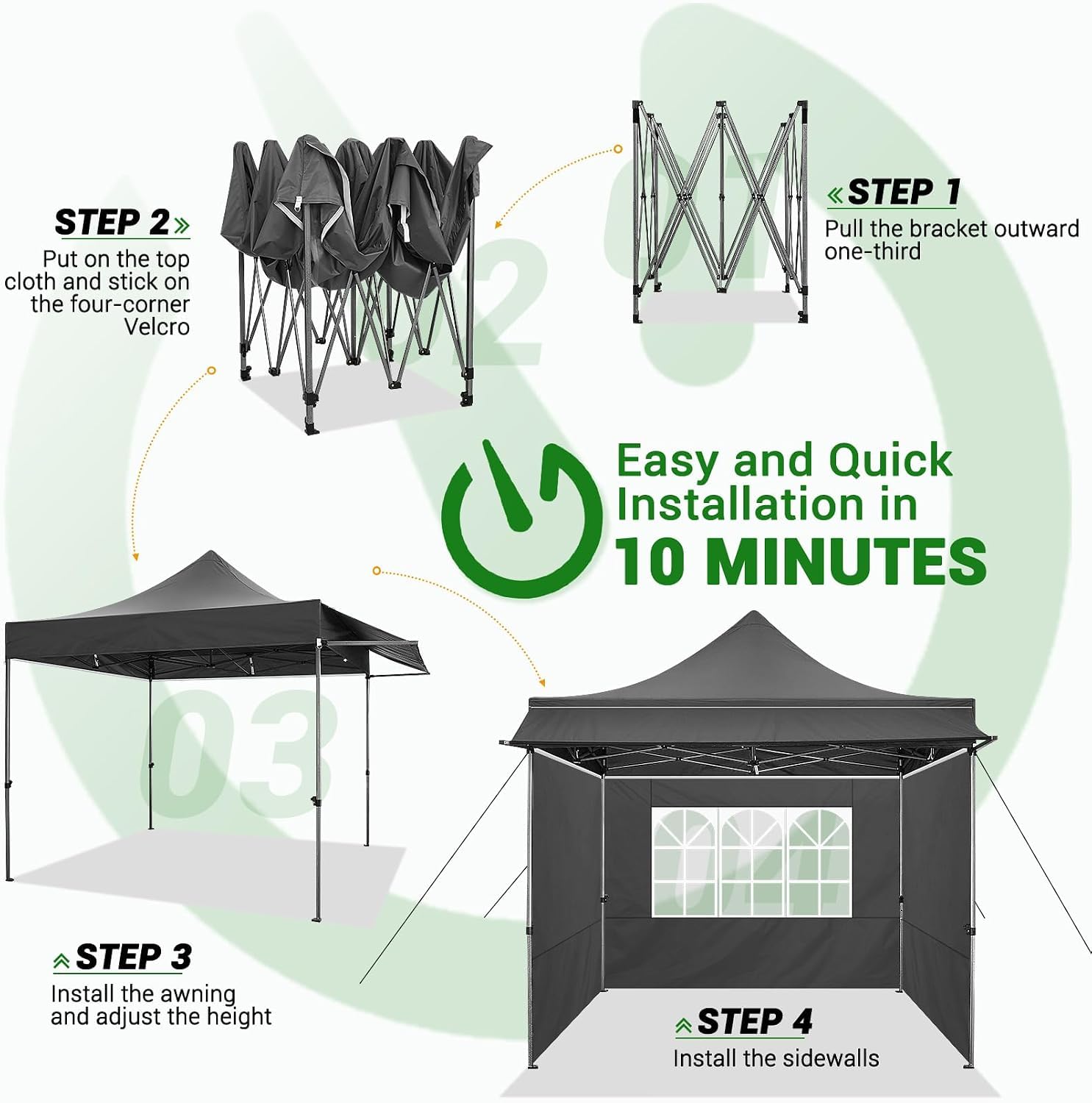 COBIZI 3x3m Tonnelle de Jardin Pliable, Tonnelle Pliable avec Auvent Extensible, Hauteur Réglable, Protection UV 50+, Convient pour Les Fêtes, L'extérieur, Le Commerce, Le Camping (Noir)