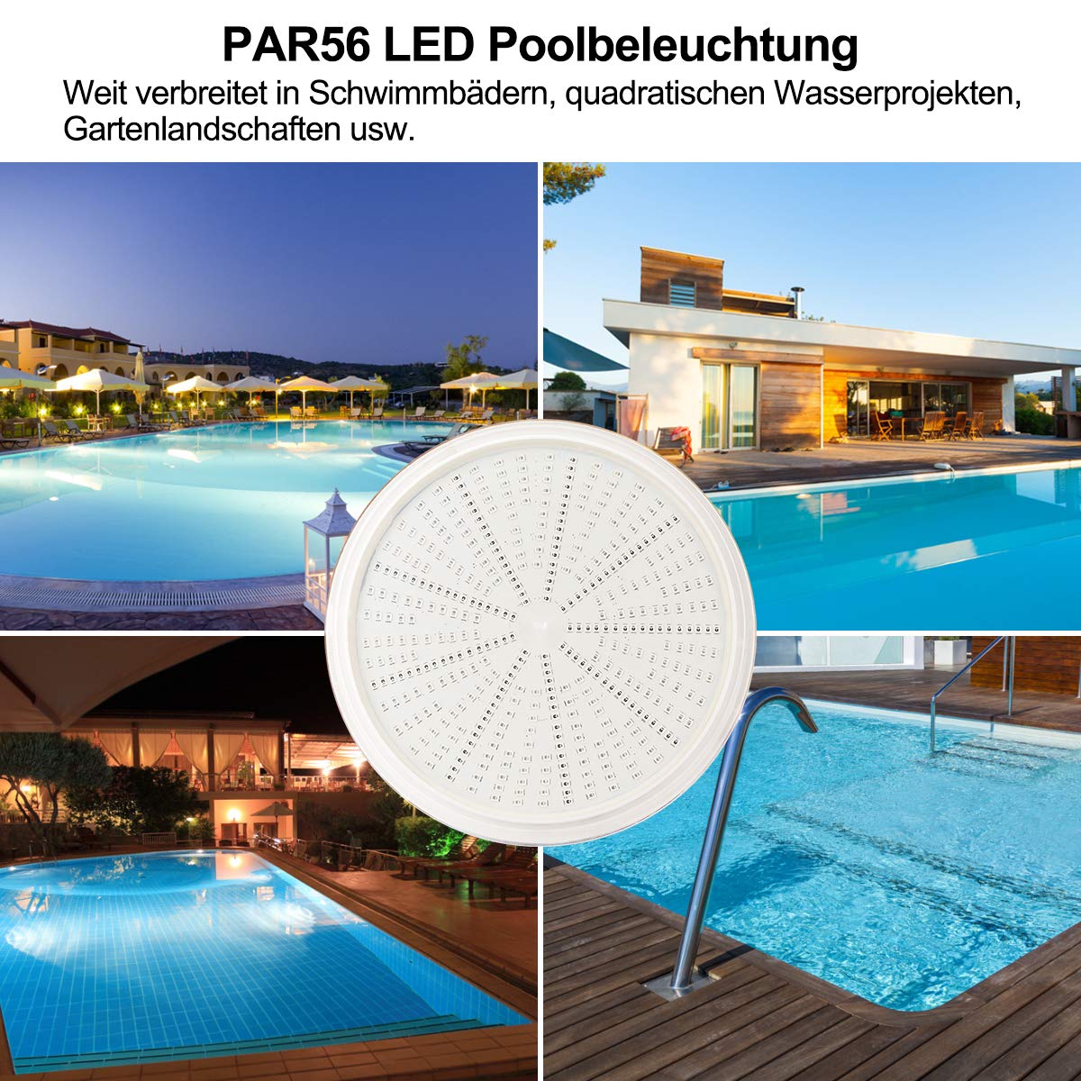 LED Poolleuchten, PAR56 LED Pool Unterwasserleuchten, RGBW Schwimmbadleuchten, IP68-Wasserdichte Poolscheinwerfer Flach, 54W 12V AC/DC Dimmbar mit Fernbedienung Poolbeleuchtung Flach