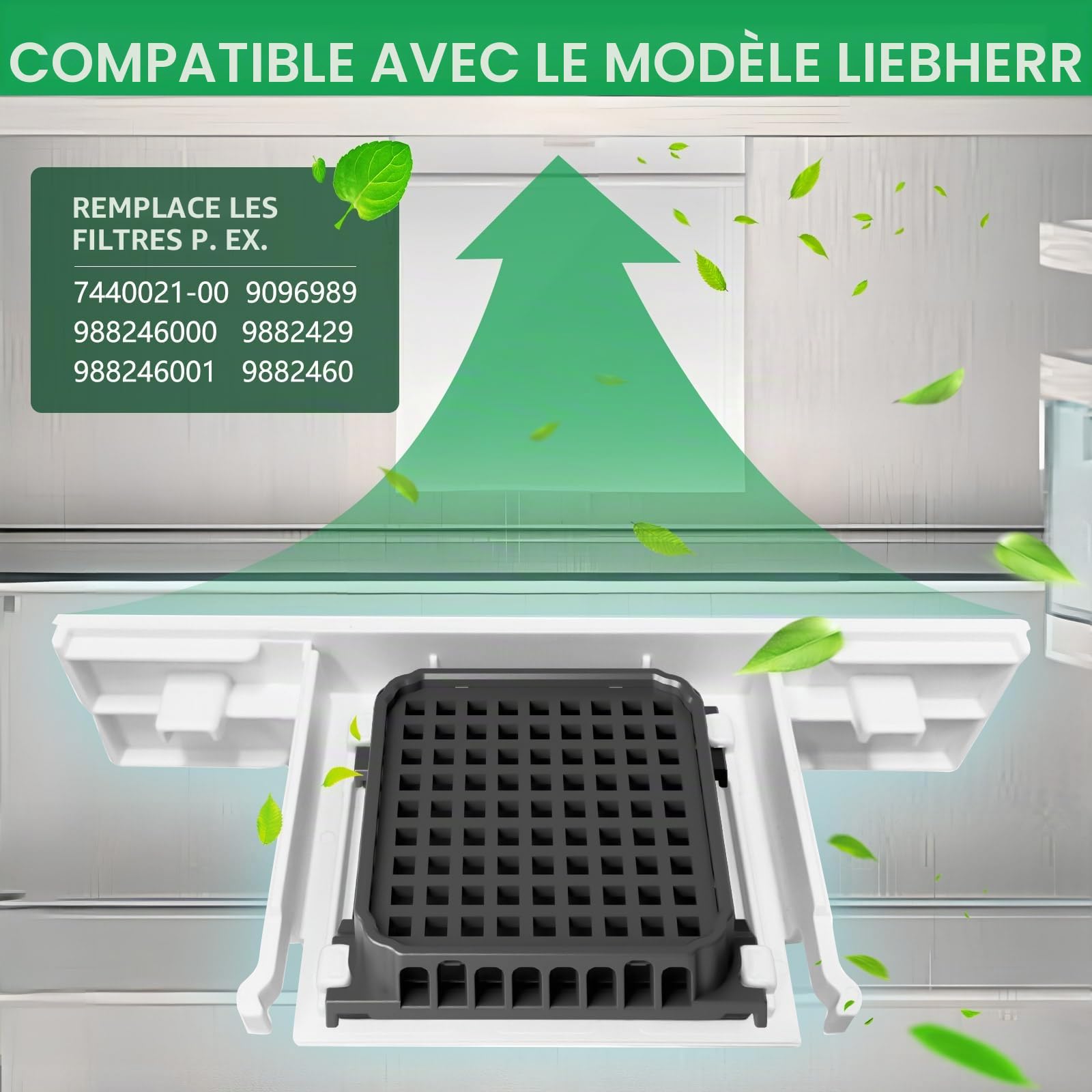 Lot de 4 filtres à charbon actif Fresh Air pour Liebherr réfrigérateur, compatibles avec 9096989, 988246000, 988246001, 9882429, 9882460, remplace 7440021-00