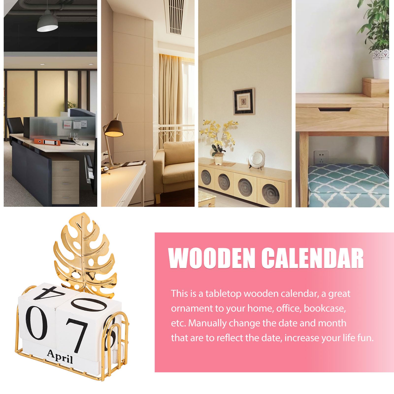 MAGICLULU Calendario Perpetuo da Tavolo in Legno e Ferro Decorazione Oro, Supporto per Calendario da Tavolo, per Uffici e Caffè Stile Decorativo Elegante
