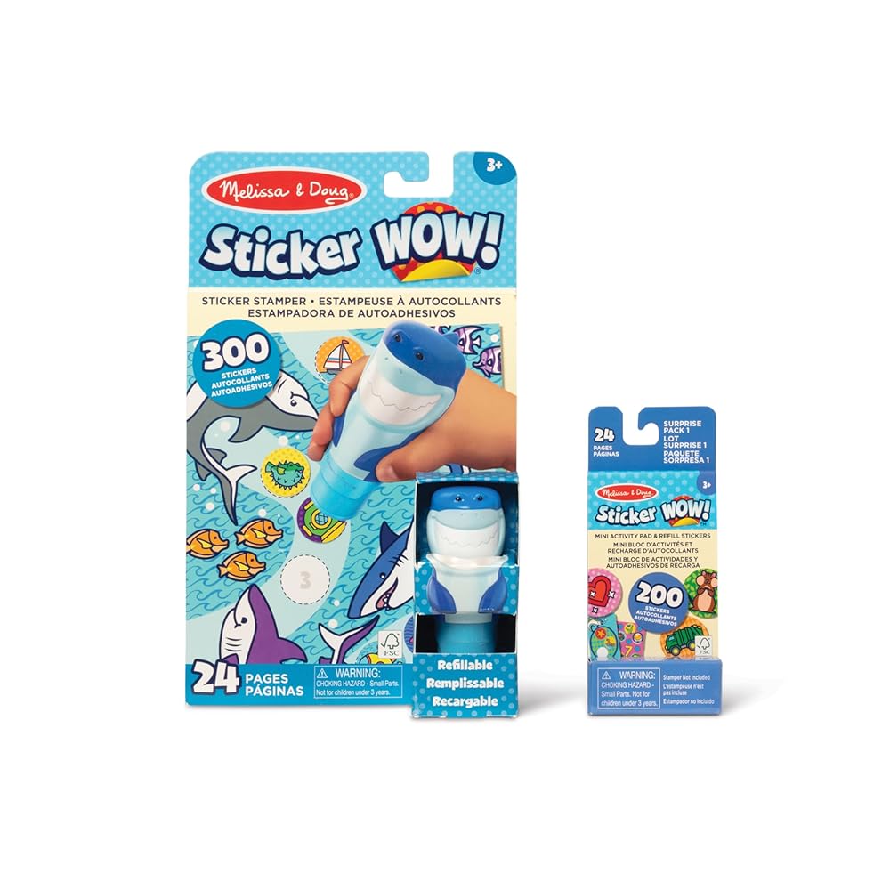 Melissa & Doug Sticker Wow! Shark Bundle: 24-Page Activity Pad, Sticker Stamper, 500 Stickers, Mini Pad, Arts and Crafts Fidget Toy Collectible Character