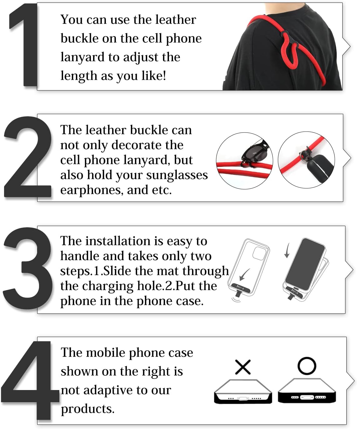 project-cb Cell Phone Lanyard ×1, Tether Tab ×2, Universal Adjustable Phone Strap, Crossbody, Neck Phone Lanyard, Rope Strap - Image 6