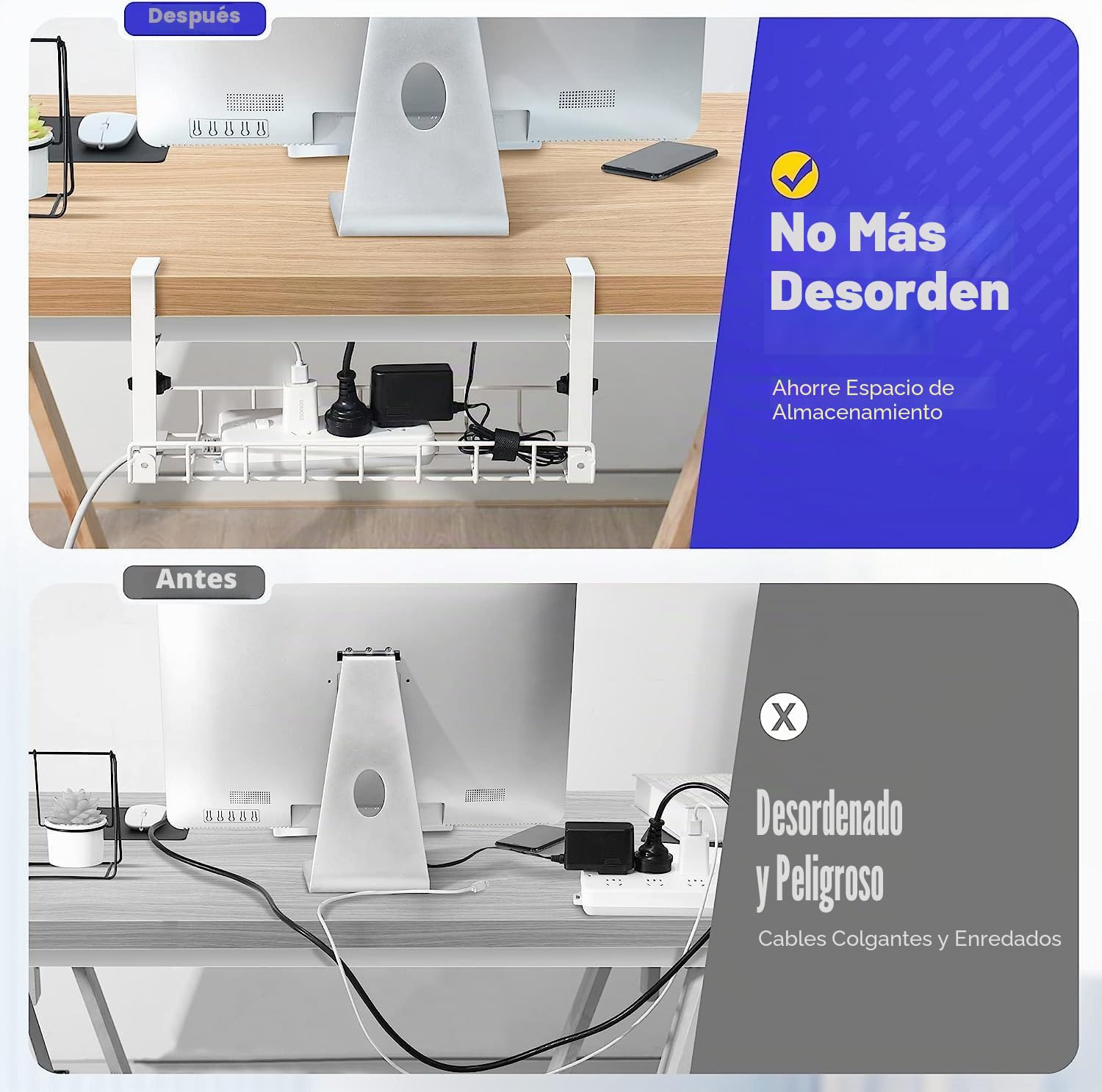 Sin perforación Bandeja De GestióN De Cables Debajo Abrazadera De Brazo Adjustable Robusta Bandeja De GestióN De Cable hacia Adentro O hacia Afuera Blanc, 1 Paquete
