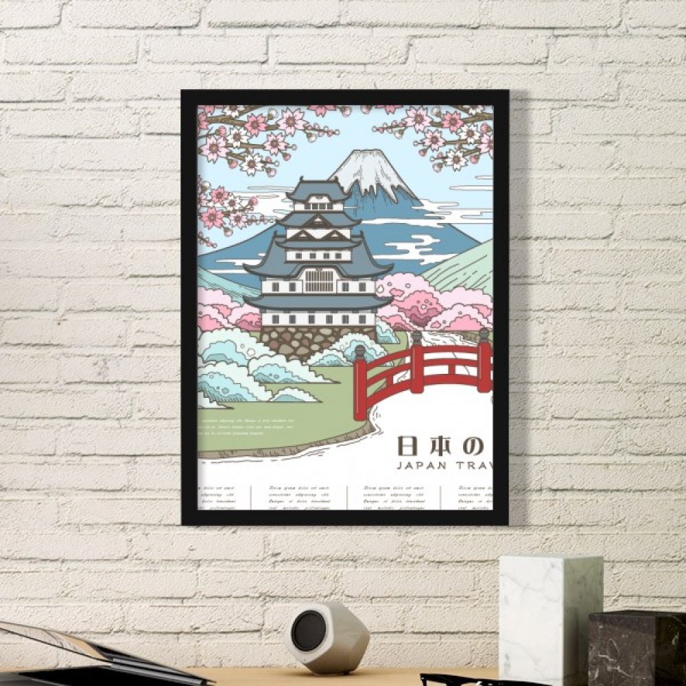 Ukiyo-e Japon cadre photo avec peinture de sakura pour une déco de salon zen