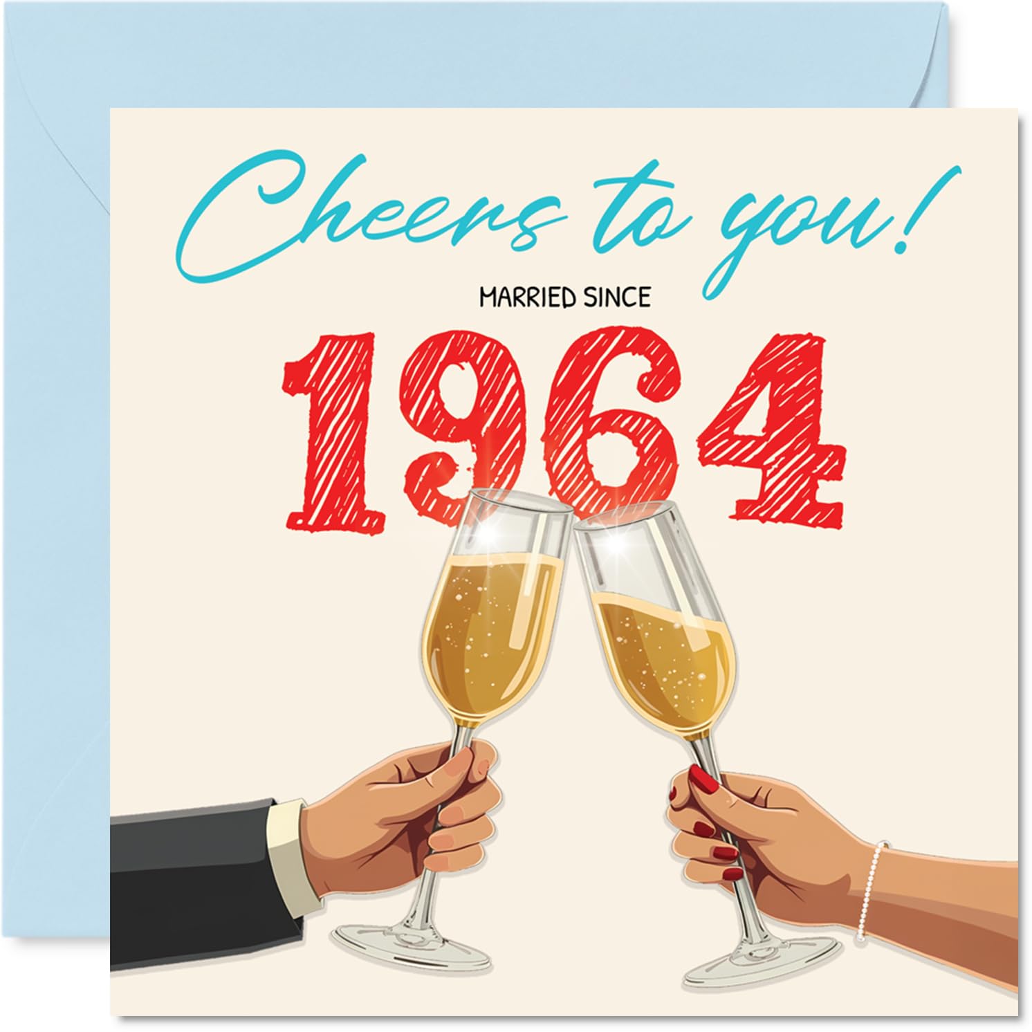 62nd Anniversary Card for Women Men - Cheers! Married Since 1964 - Happy 62 Year Anniversary Card for Companion Partner Husband Wife, 145mm Wedding Anniversaries Greeting Cards