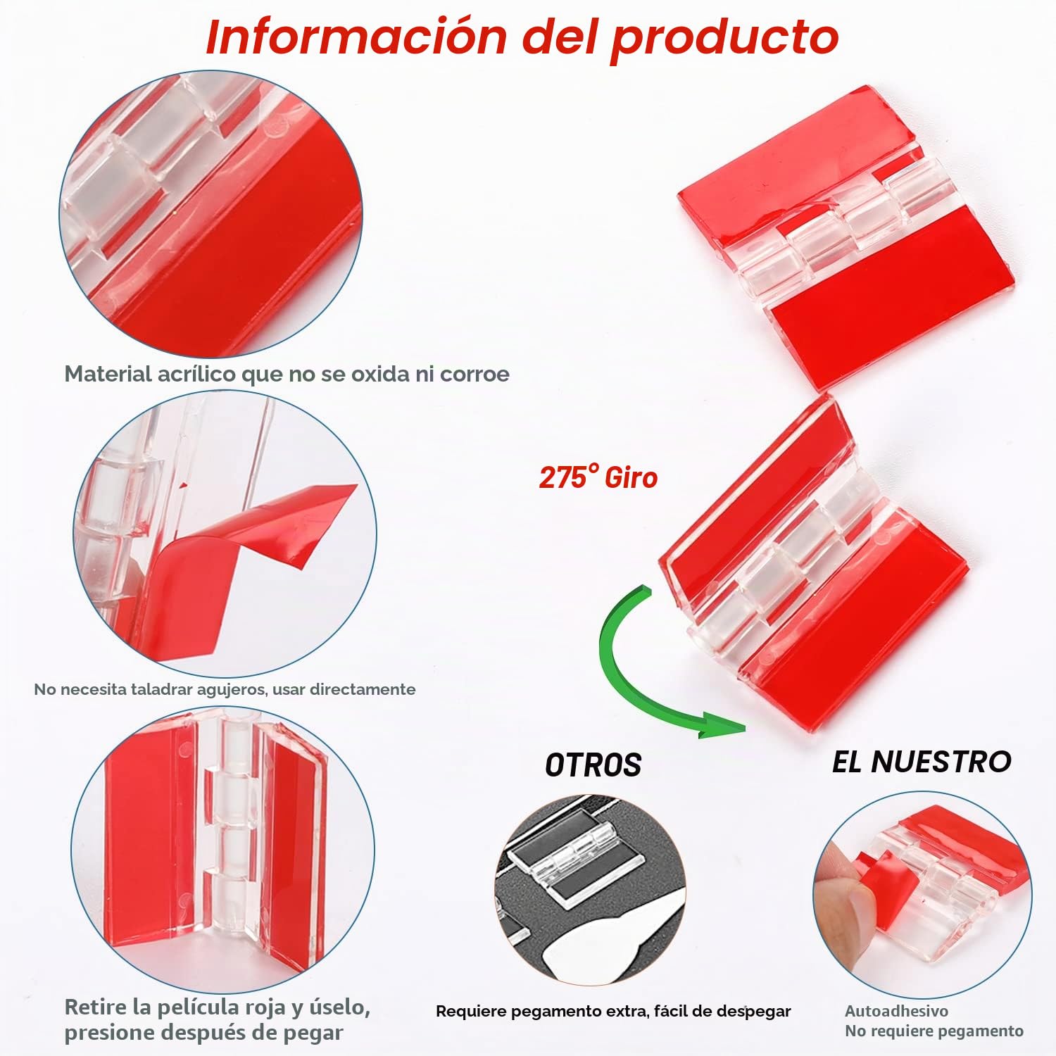 Sliverdew 12 bisagras acrílicas autoadhesivas transparentes pequeñas bisagras de plástico transparente para piano continuo, bisagras plegables para gabinete, cajón, muebles, soporte de exhibición de