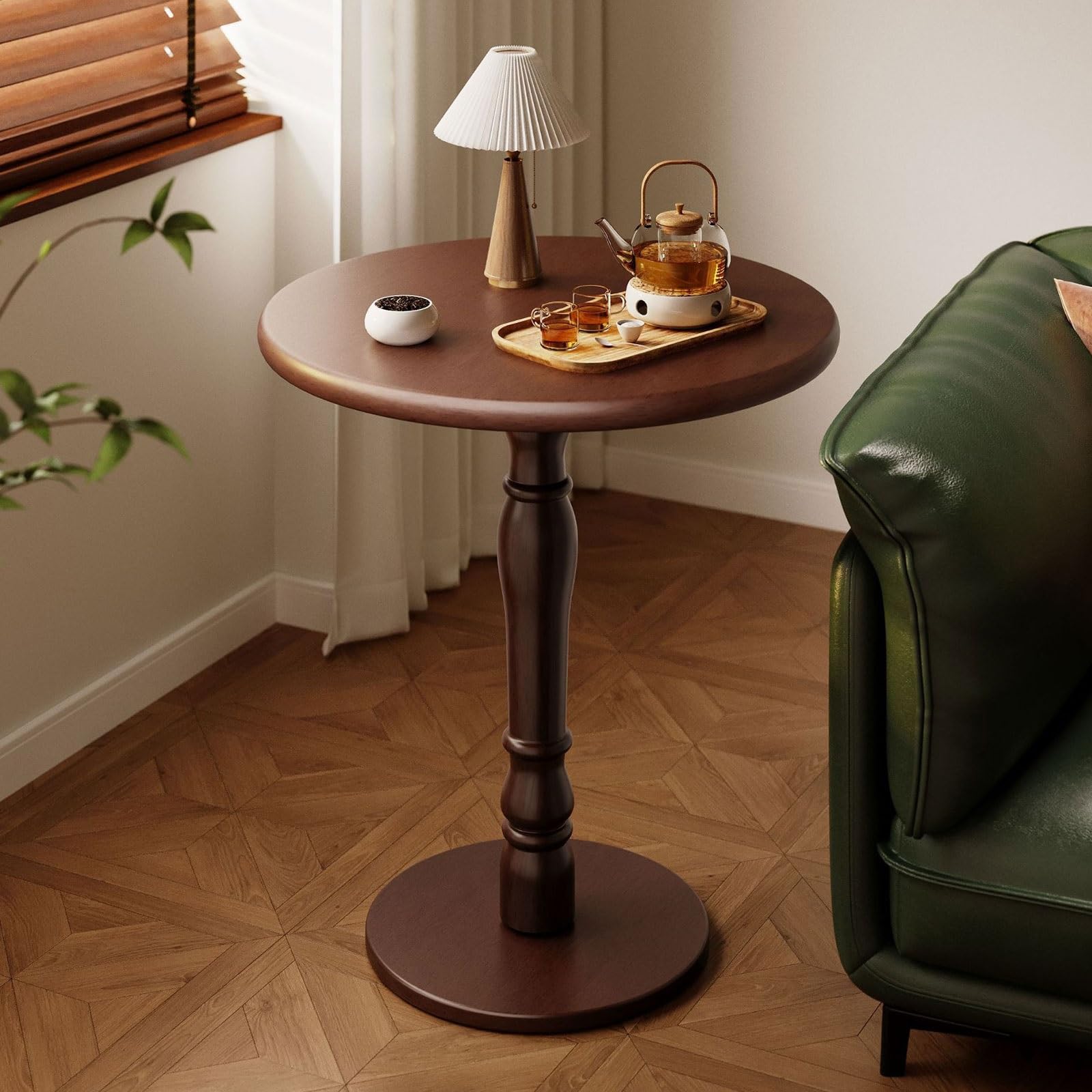 Table d'appoint avec piédestal en bois au design authentique