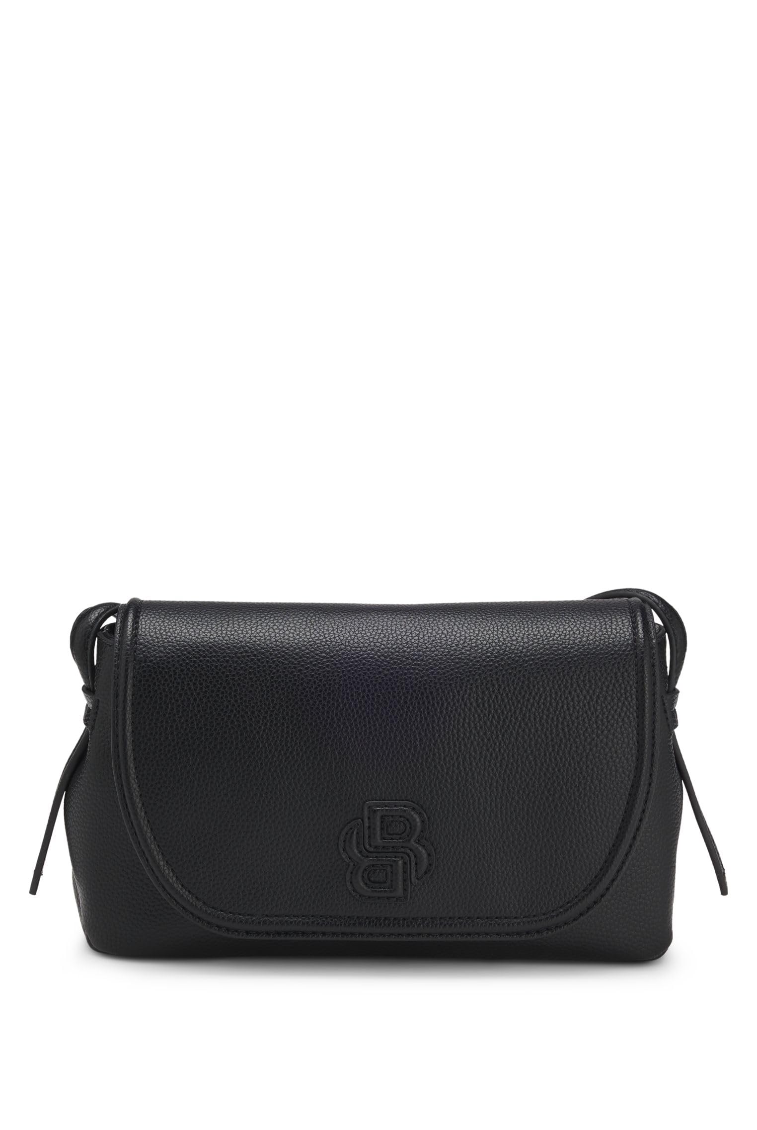 BOSS Womens Anett Flap Crossbody Grained faux-leather crossbody bag with Double B monogram