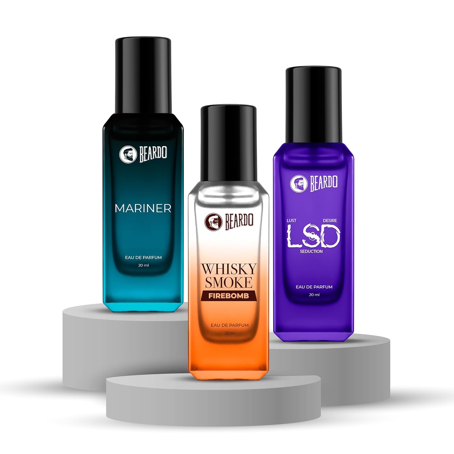 Beardo FUSION Trio Perfume Set – LSD,Mariner & Whisky Smoke Firebomb Perfume for Men (20ml x 3) | Long Lasting Fragrance | Long Lasting Perfume for Men | Gift for Men | Gift for Friend