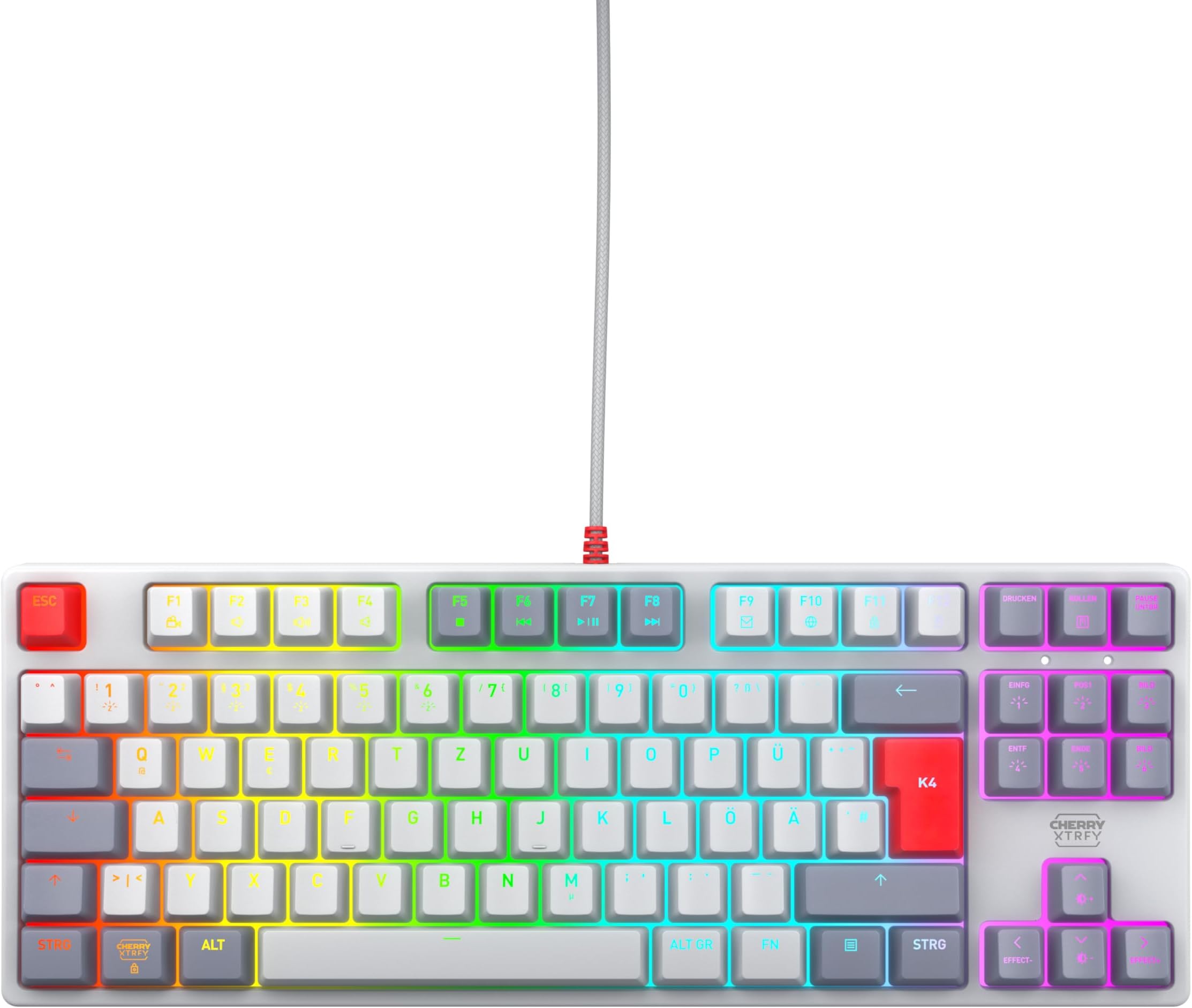 CHERRY XTRFY K4V2 TKL, Wired Gaming Keyboard without Numeric Keypad, German Layout (QWERTZ), RGB Lighting, MX2A Red Mechanical Switches, Retro