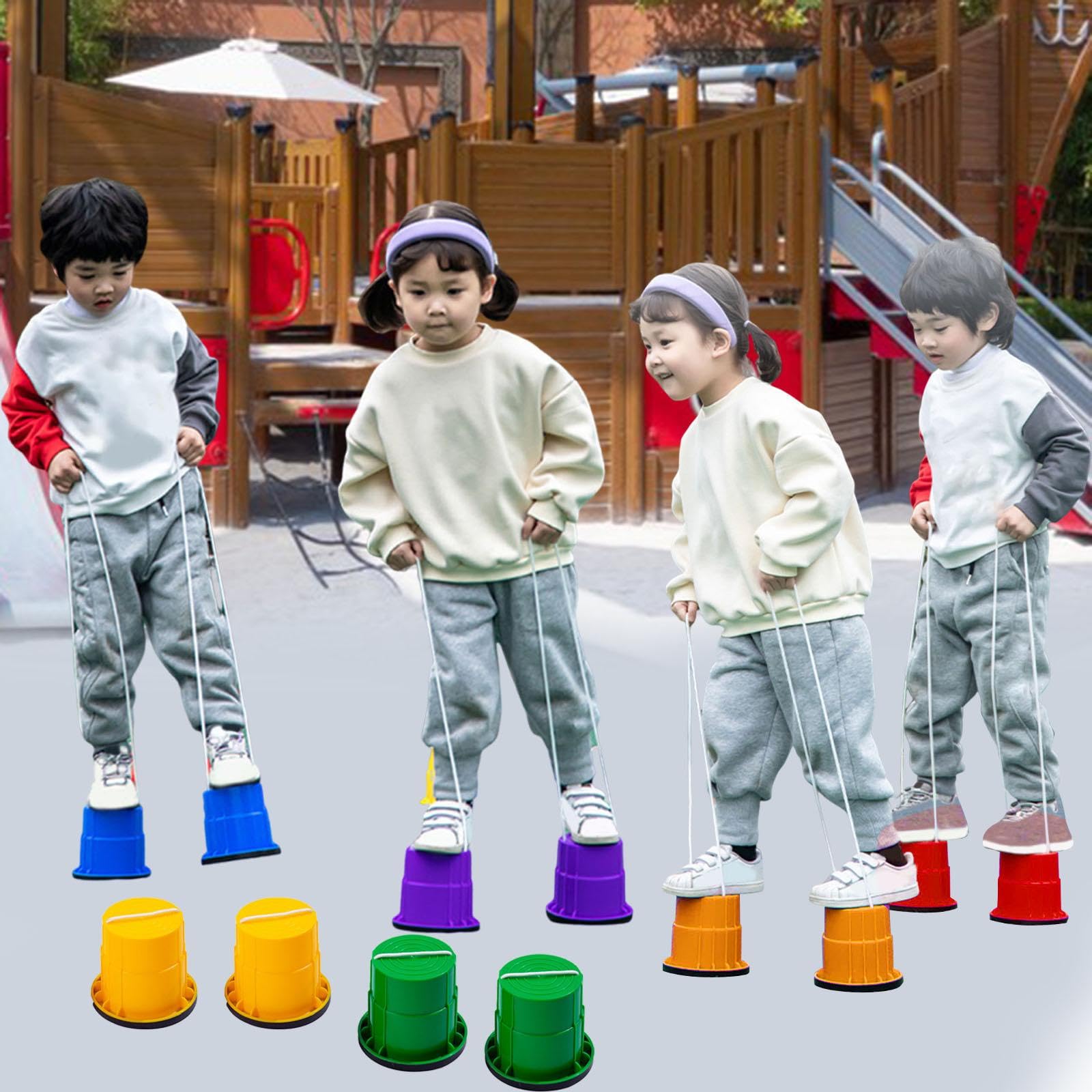 2 Stück Laufstelzen, Balancierstelzen, Klassisches Picknickspielzeug, Stelzenlaufbecher, Eimerstelzen für Jungen Und Kinder Im Freien, Grün