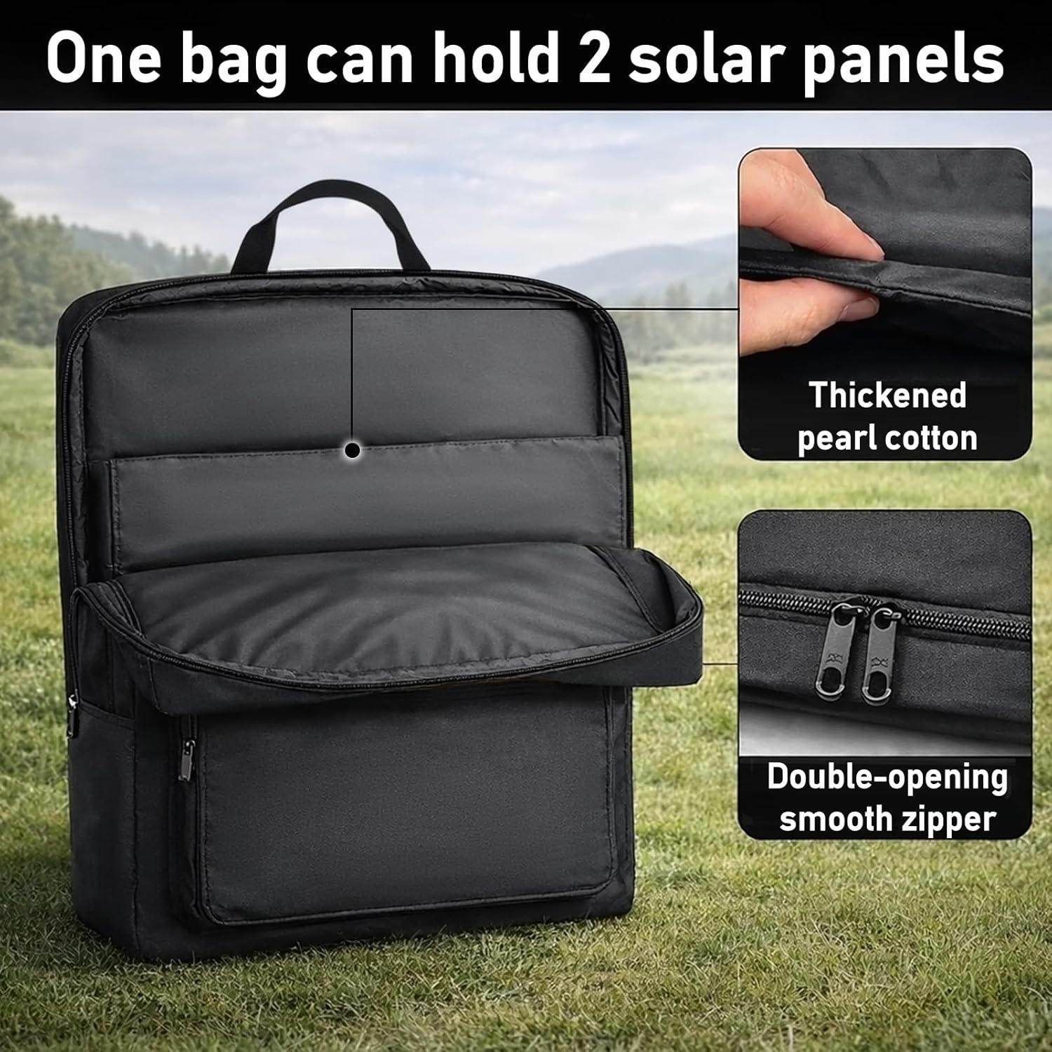 Solar Panel Storage Bag Portable Travel Solar Panel Carrying Case with Shoulder Straps Camping Gear Organizer Carrying Case for 2 Battery Panels