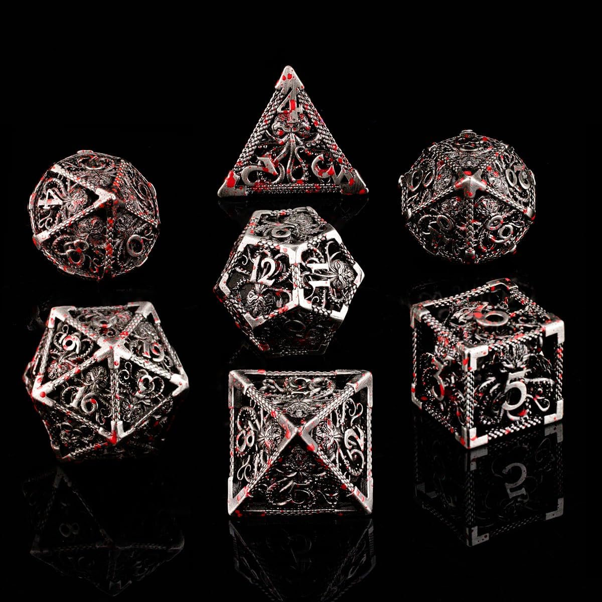 Metal DND Dice Set D&D 7 die Cthulhu Polyhedral Hollow Dice for MTG, RPGs Role Playing Game, Shadowrun and Math Teaching D20 D12 D10 D8 D6 D4