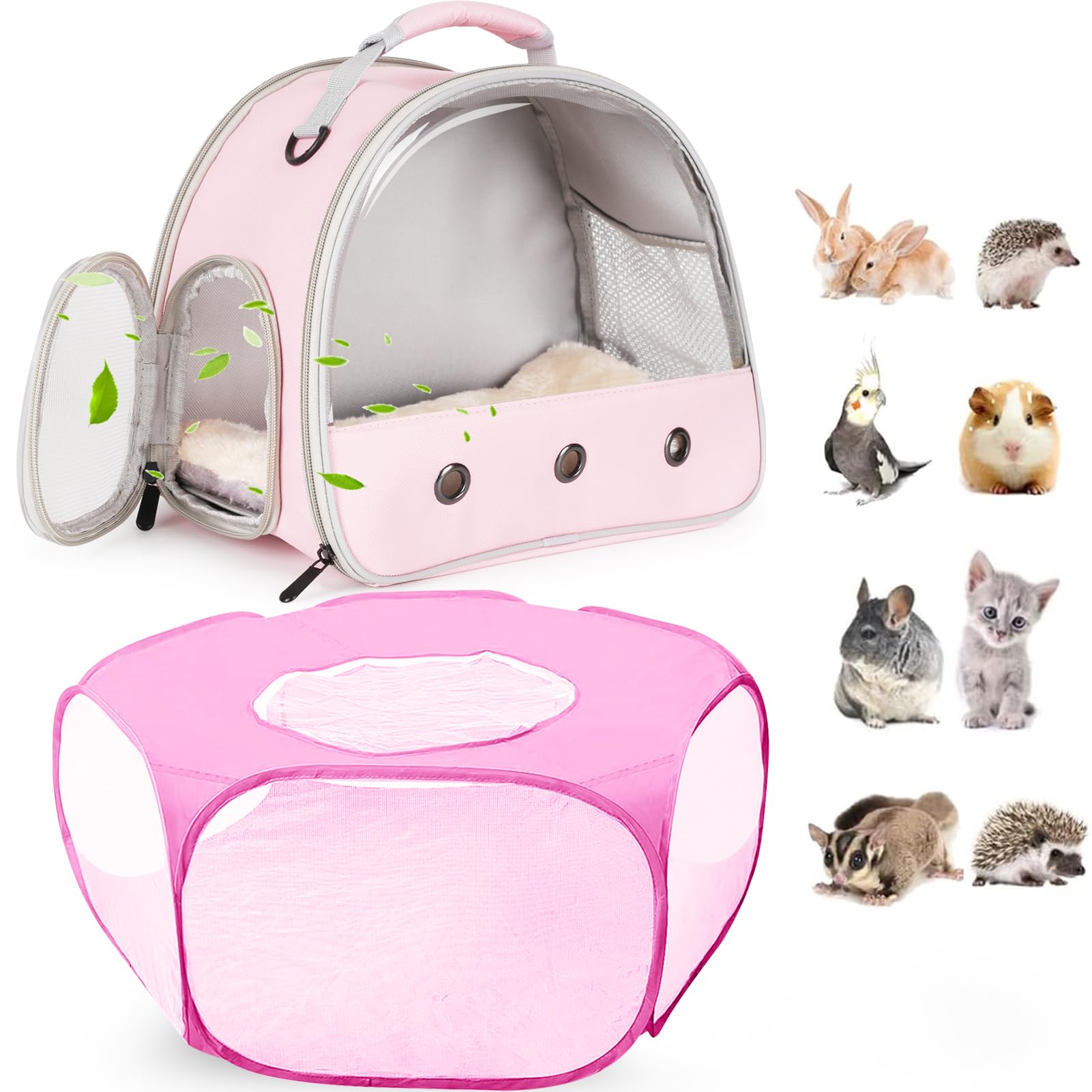 Meerschweinchen-Tragerucksack und Laufstall mit Deckel, atmungsaktiver Haustier-Laufstall, Pop-Open-Übungszaun, tragbarer Kleintierkäfig für Kaninchen, Chinchillas, Eichhörnchen, Eidechse