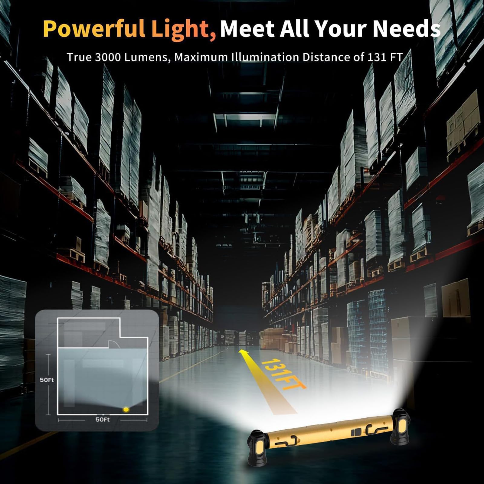Luz de trabajo recargable de 3000 lúmenes, lámpara de inspección magnética portátil, batería de 5200 mAh, 3 modos de color, ajustable a 360°, ideal para garaje, taller y uso automotriz