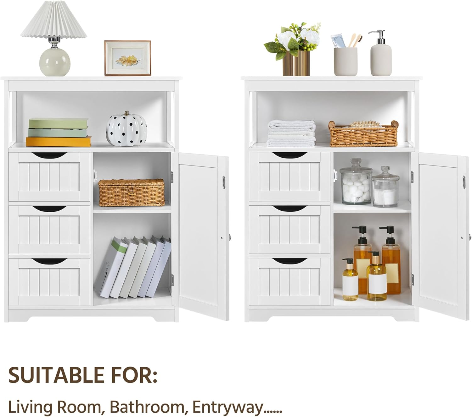 Yaheetech Bathroom Storage Cabinet Bathroom Floor Cabinet Freestanding Storage and Organizer with Door, 3 Drawers, Adjustable Shelf, 35.5 Inches Height, White
