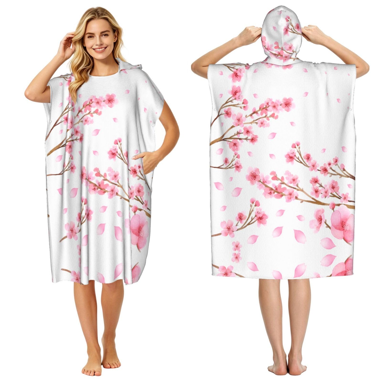 Poncho de bain imprimé fleurs de prunier pour la plage et le surf