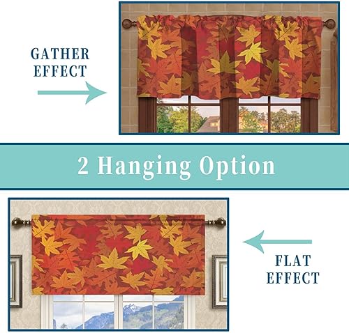 Miniatura 5 de Fanjanmey Cortina de cenefa de cocina con temática de hojas de arce, con bolsillo para barra de ventana, para ventanas, dormitorio, baño, naranja