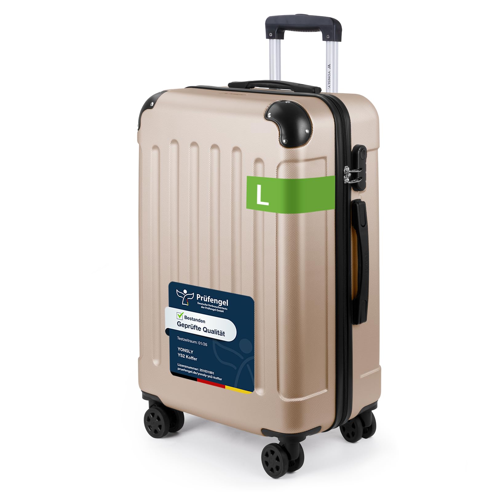 YONSLY Trolley Koffer Set, Reisekoffer, Rollkoffer Handgepäck, Kabinkoffer Suitcase, Gepäckset mit 360° Rollen, Hartschalenreisekoffer, Zahlenschloss, Gummigriff