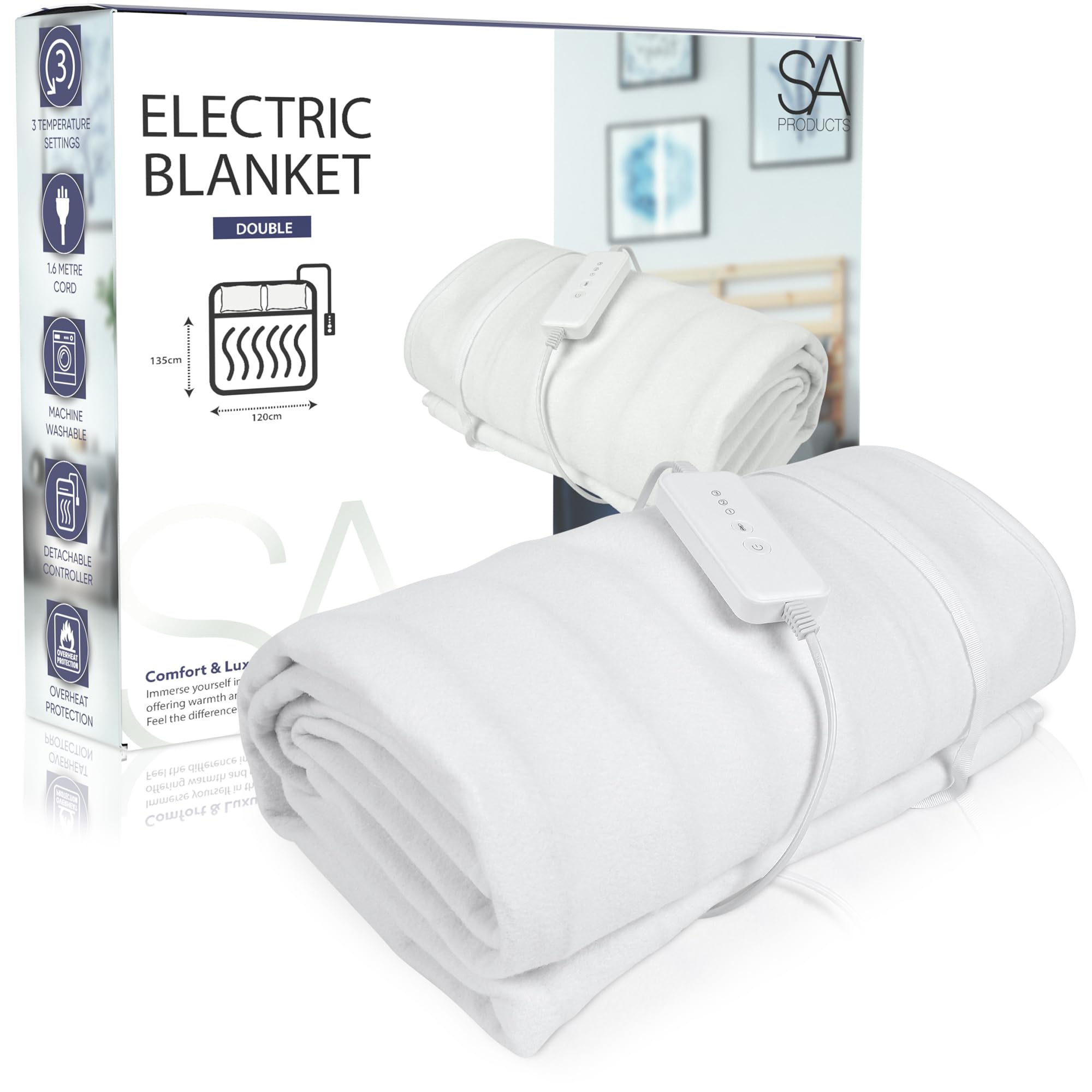 SA Products Electric Heated Blanket | Electric Blanket Double, Detachable Remote & 3 Heat ...