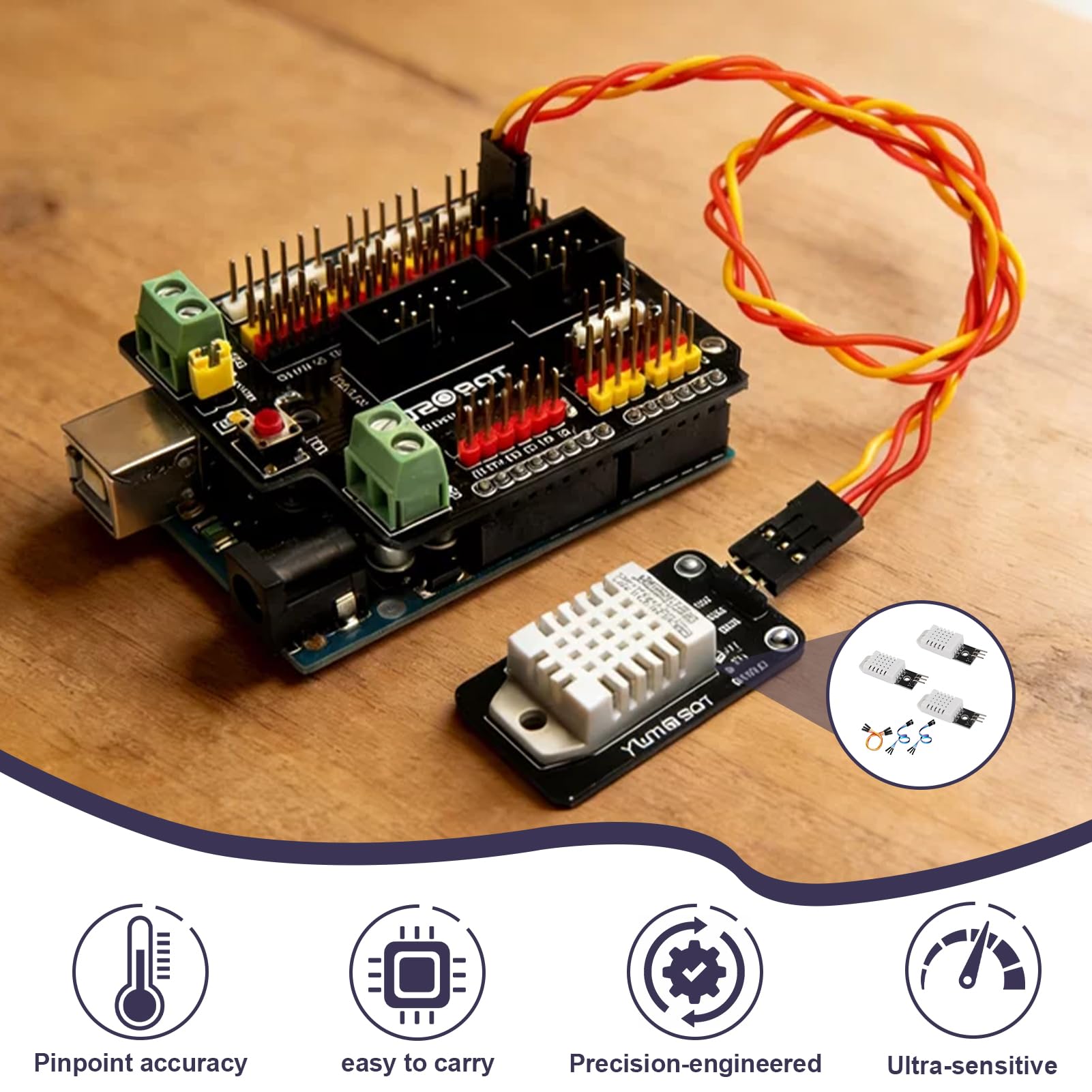 3-częściowy czujnik DHT22 AM2302 z kablem temperatury i wilgotności, moduł DHT22 kompatybilny z Arduino i Raspberry Pi, wysoka precyzja, idealny do stacji pogodowych, zastosowań domowych