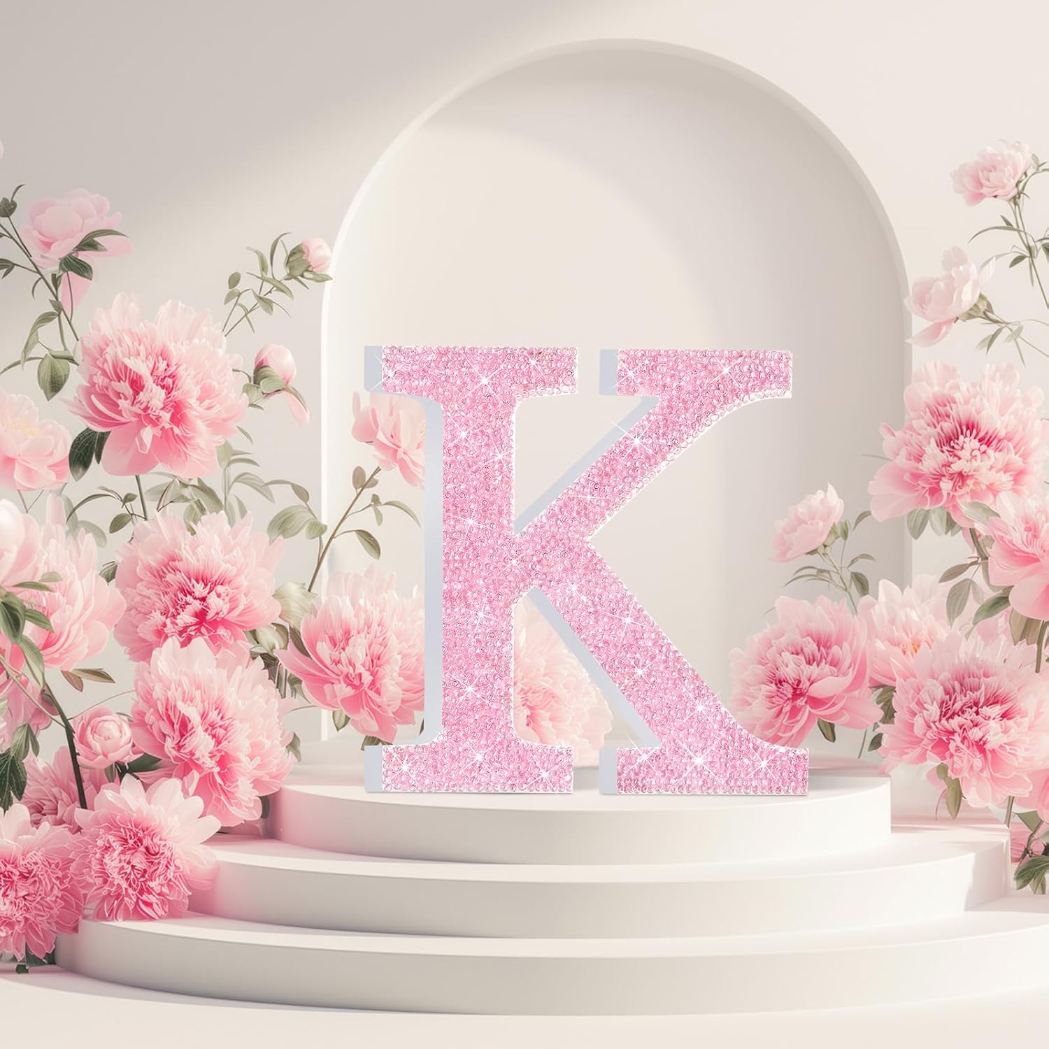 Qunclay Pink Crystal Diamond Letter Wall Decor, Glitter Wooden Bling Letters with Screws & Hooks, Standing Letters for Bedroom Vanity Table Y2k Mcbling Birthday Party Decor(Letter K,12''l X 12"w)