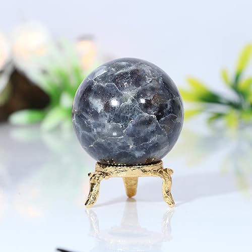 Miniatura 7 de Crocon Bola de esfera de piedra de iolita de 1.772 in con soporte de metal, más de 1400 quilates, bola de piedras preciosas curativas, escultura