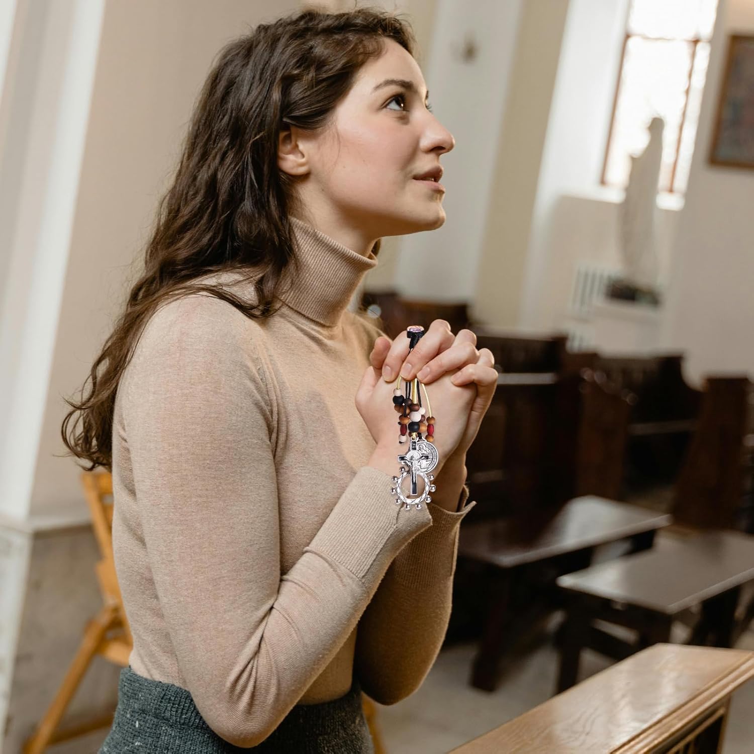 St Benedict Medals with Rosary Ring for Door with Prayer Cards,Finger Rosary Crucifix Catholic Gift Set for New Home Door Hanger Decor,Medalla De San Benito Pocket Rosary,Escapularios Catolicos - Image 6