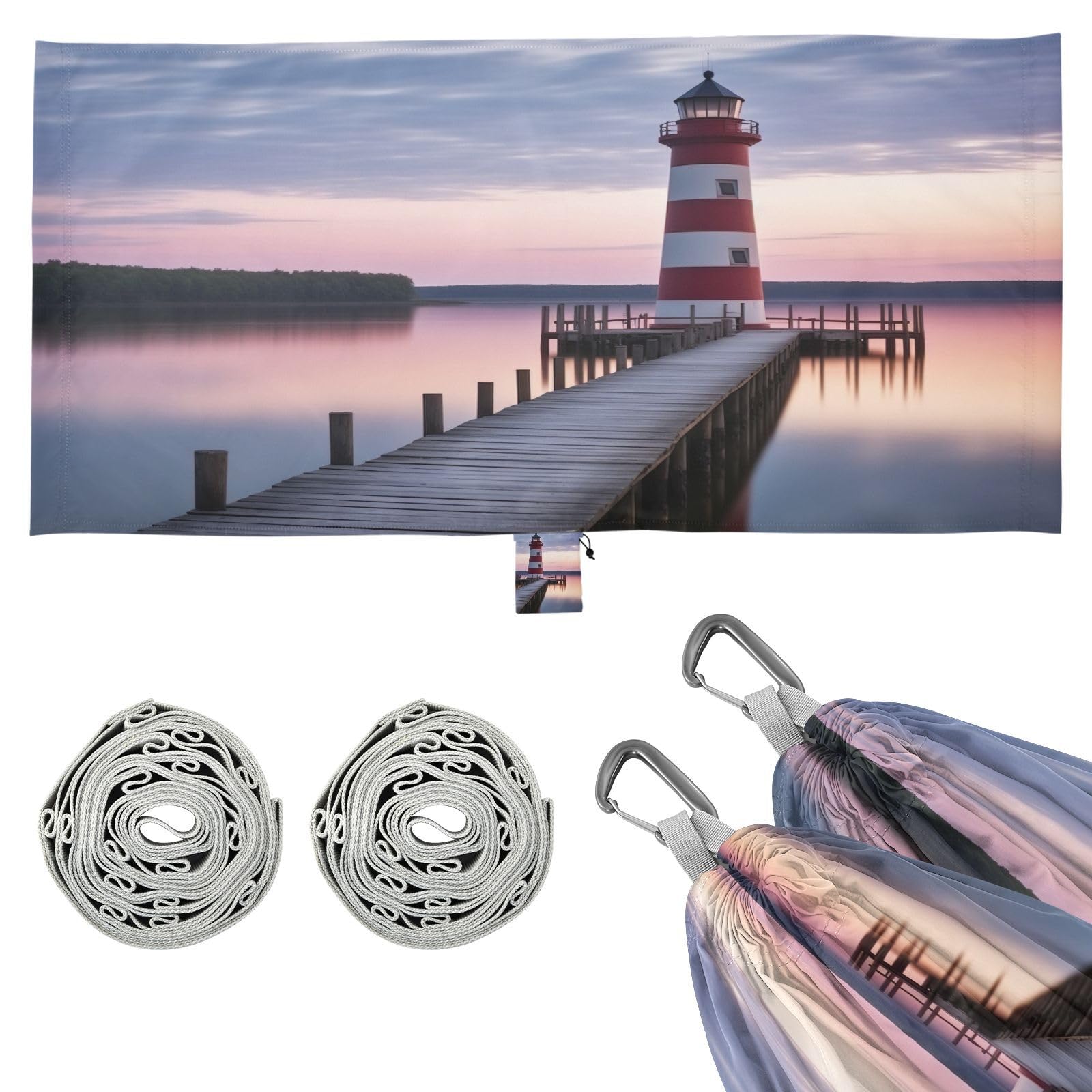 SDMKA Lighted Lighthouse Camping Hammock, 330 lbs with 2 Tree Straps, Carry Bag, Single Portable Hammock for Outdoor/Indoor, Hiking, Beach, Backpacking, Travel