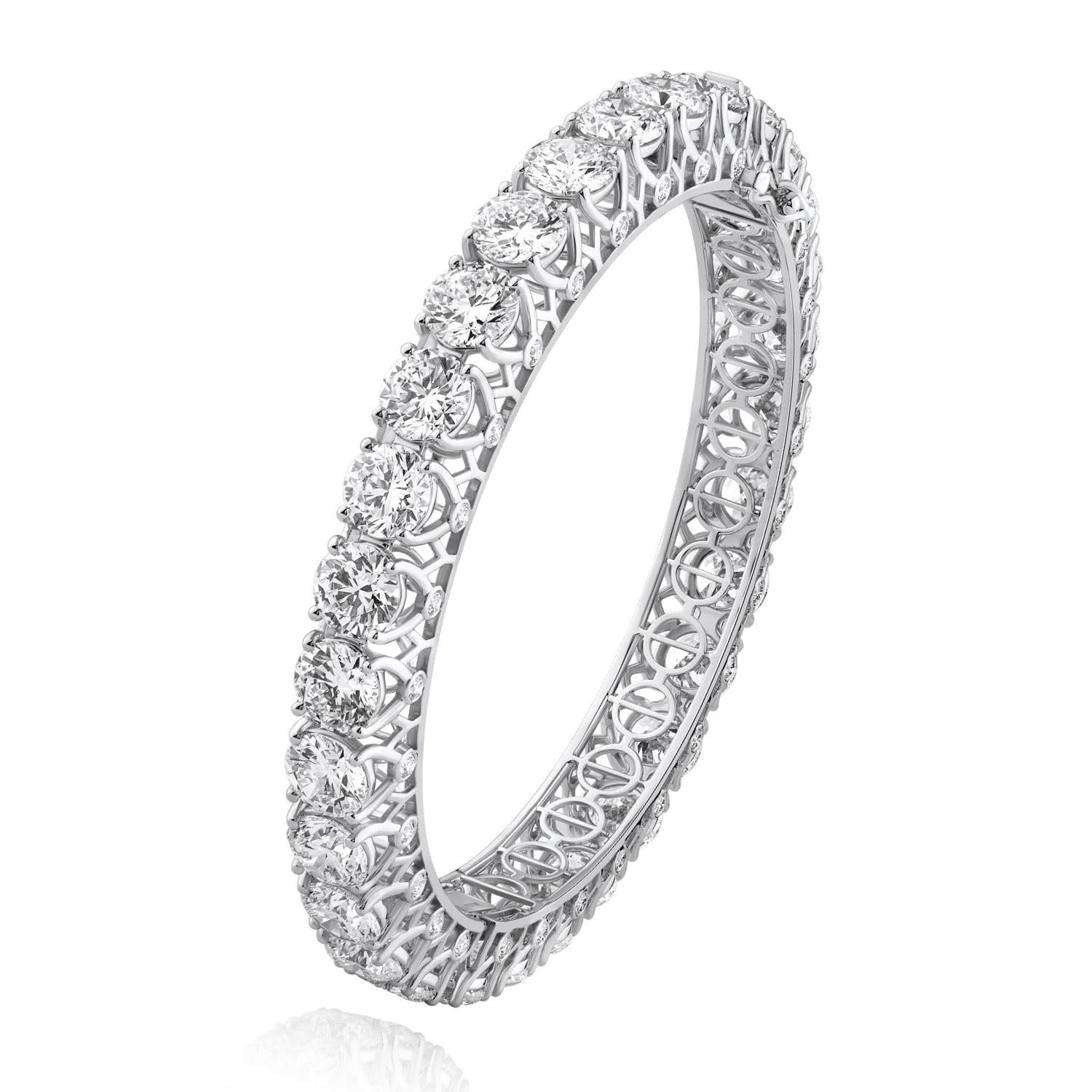 DEWBERRY IGI Certified 30 to 55 Carat Round Cut Diamond Bangle Bracelet for Women Solid 10K Yellow Or