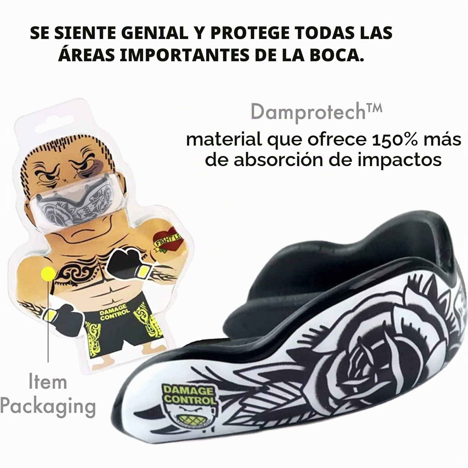 DAMAGE CONTROL Protector bucal de alto impacto, protector bucal deportivo para boxeo, fútbol, hockey, lacrosse y baloncesto, protege los dientes y la mandíbula, boquilla protectora para adultos y