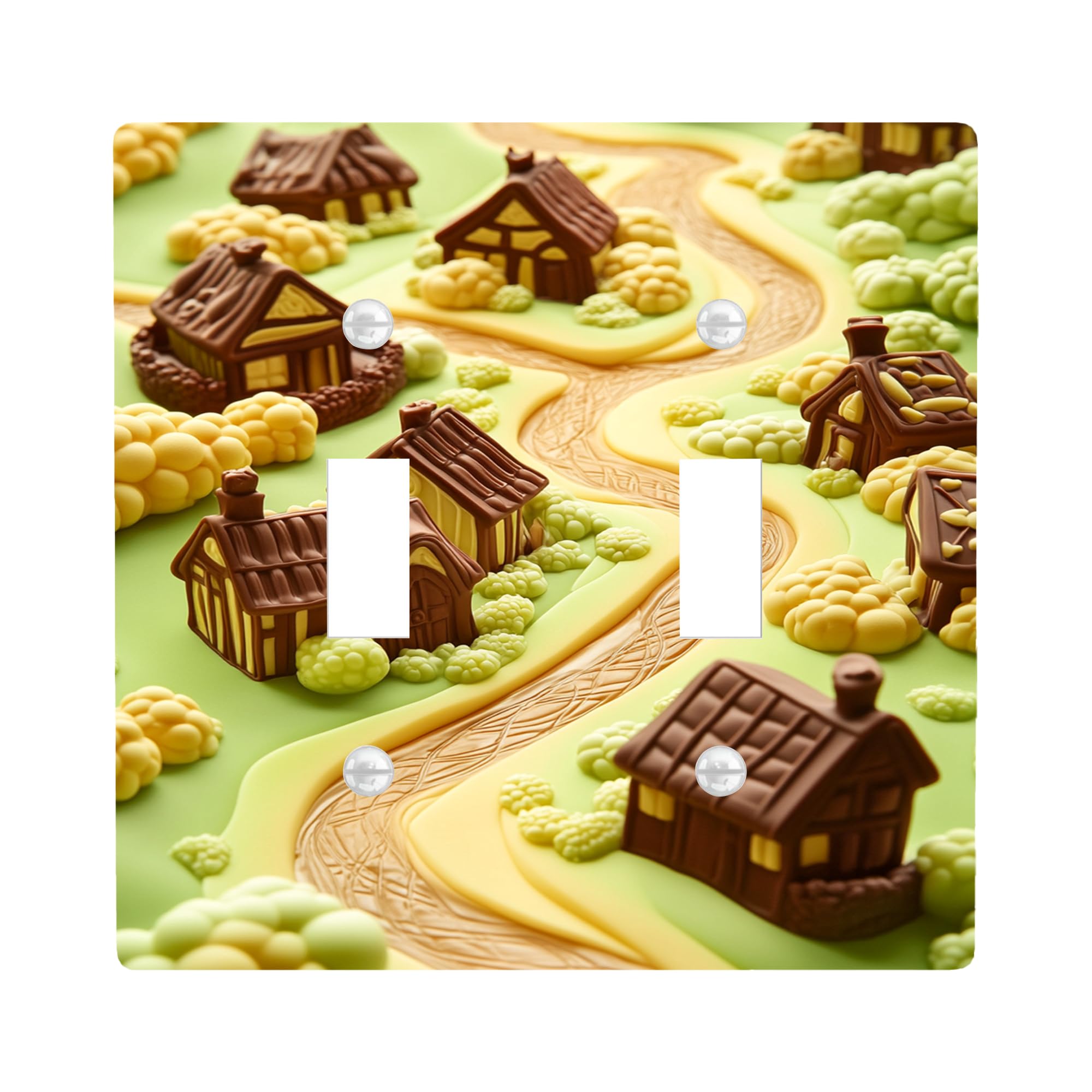 Charming Village Light Switch Cover Plate/Outlet Covers, Brown Cozy Houses for Home Decor, Fall Seasonal Wall Art for Living Room, Standard Size Double Toggle