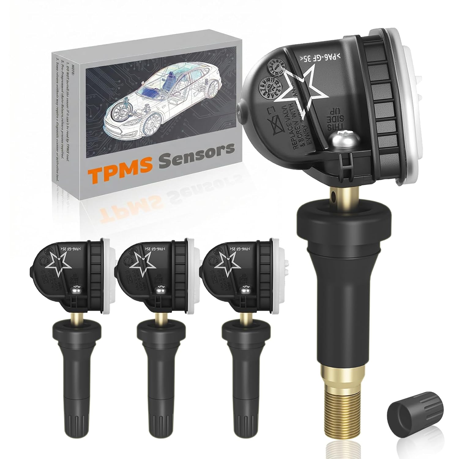 TPMS GM 315MHz Pre-Programmed,Compatible with Chevrolet Equinox 2007-2024 | Tahoe 2007-2019/OE#13598771 Tire Pressure Monitoring Sensor(Set of 4)