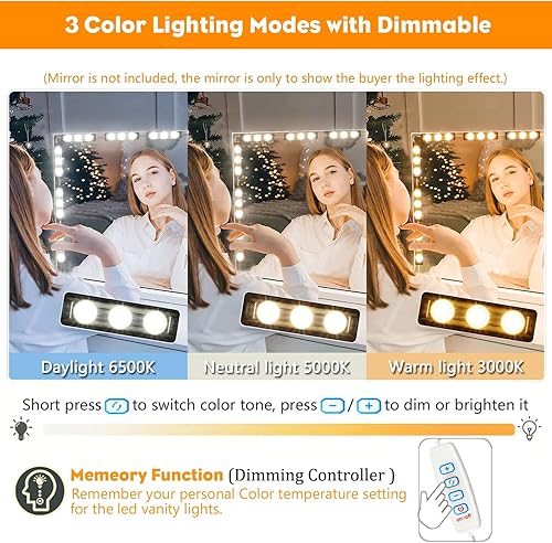 Miniatura 2 de Luces de tocador para espejo, tira de luz LED de maquillaje con 3 modos de iluminación de temperatura de color y espejo de tocador de baño, ultra