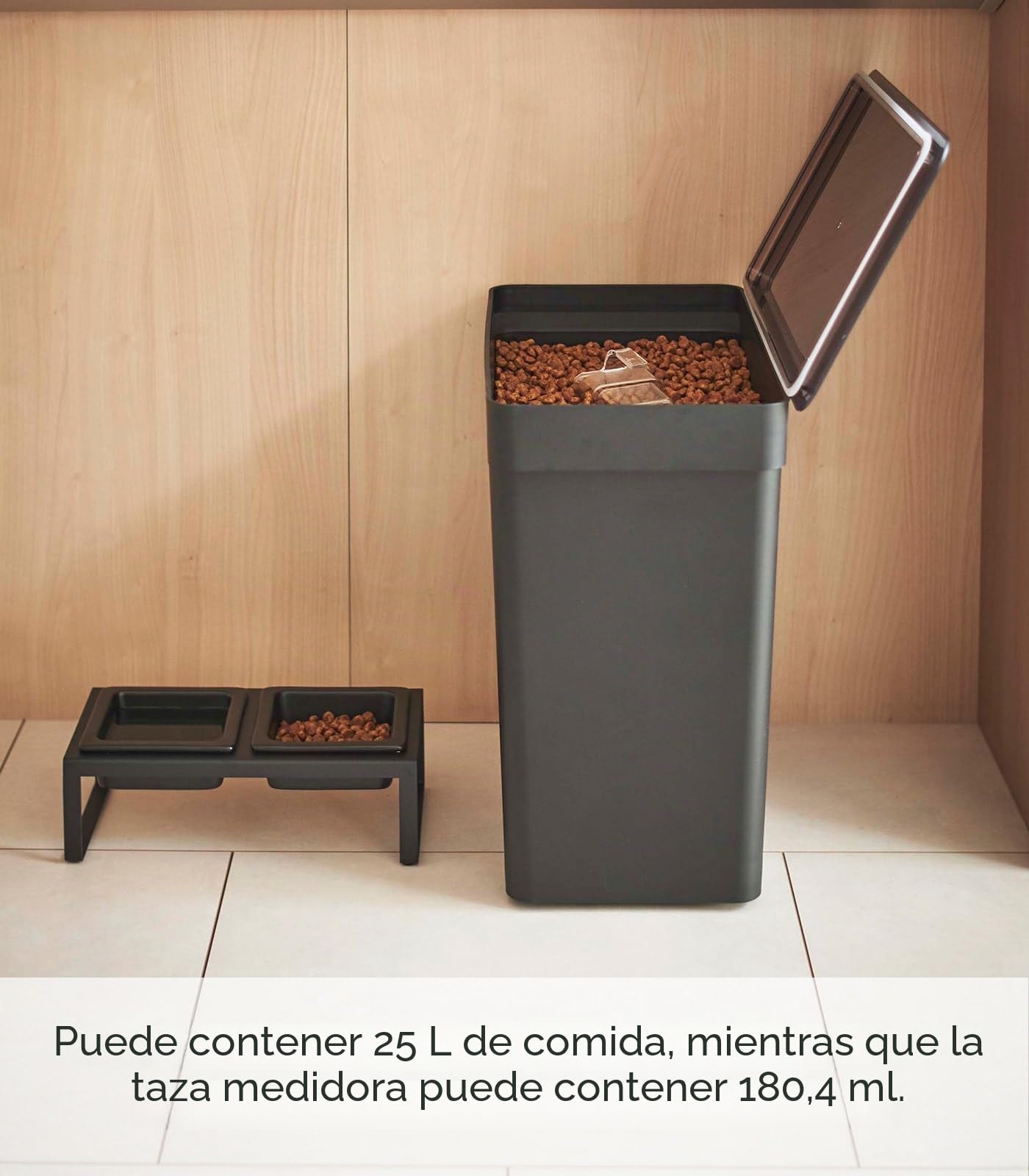 YAMAZAKI Contenedor hermético para almacenamiento de alimentos (polipropileno de 25 libras, extragrande, mascotas, color negro)
