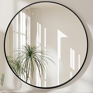 Mirror, Wall Mounted Mirror, Aluminum Frame, Wall Mirror, Bathroom Mirror, Round Mirror, Cosmetic Mirror, Living Room, Wall Mirror, Entryway, Washroom, Toilet Round Black, Diameter 11.8