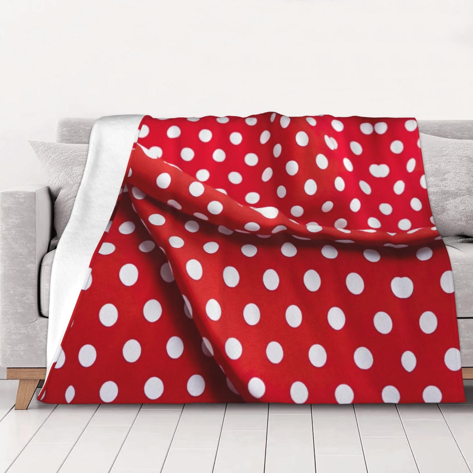 Couverture en peluche légère à pois rouges et blancs pour adulte toutes saisons