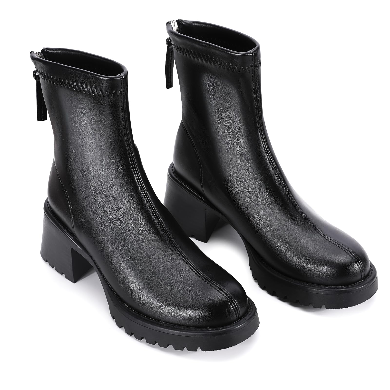 Zelaprox Womens Platform Chelsea Ankle Boots Low Chunky Heel Lug Sole Boots Fashion Back Zipper Mid Calf Booties