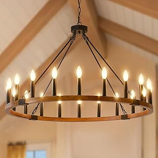 Wood Wagon Wheel Chandeliers for Dining Room 20-Light, 40'' Modern Farmhouse Chandelier, Rustic Light Fixtures for Foyer Kitchen Island Living Room Entryway, E12