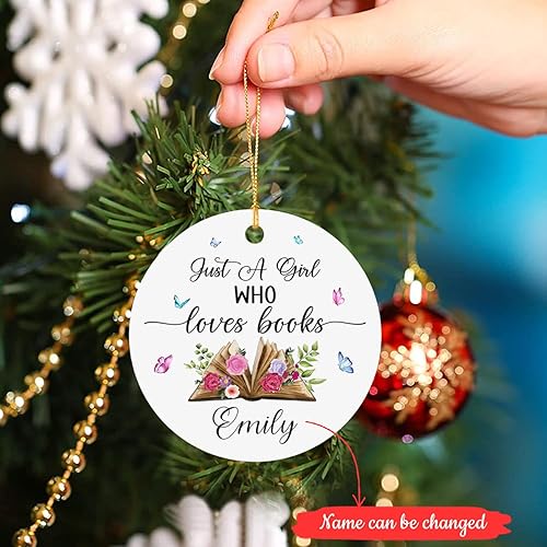 Miniatura 2 de Just A Girl Who Love Books Adorno de Navidad, personalizado para amantes de los libros, adorno de Navidad de libros, regalos de libros de flores,